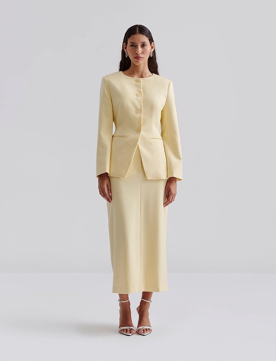 Malina - Nilla round neck fitted blazer - lemon - 0