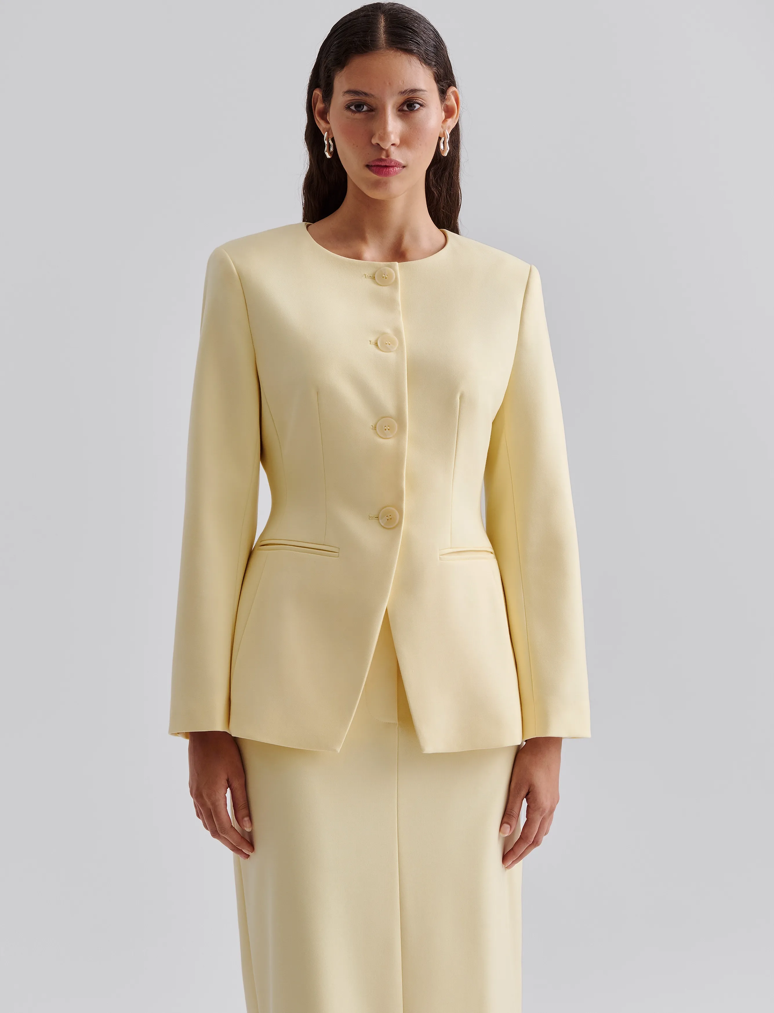 Malina - Nilla round neck fitted blazer - lemon - 4