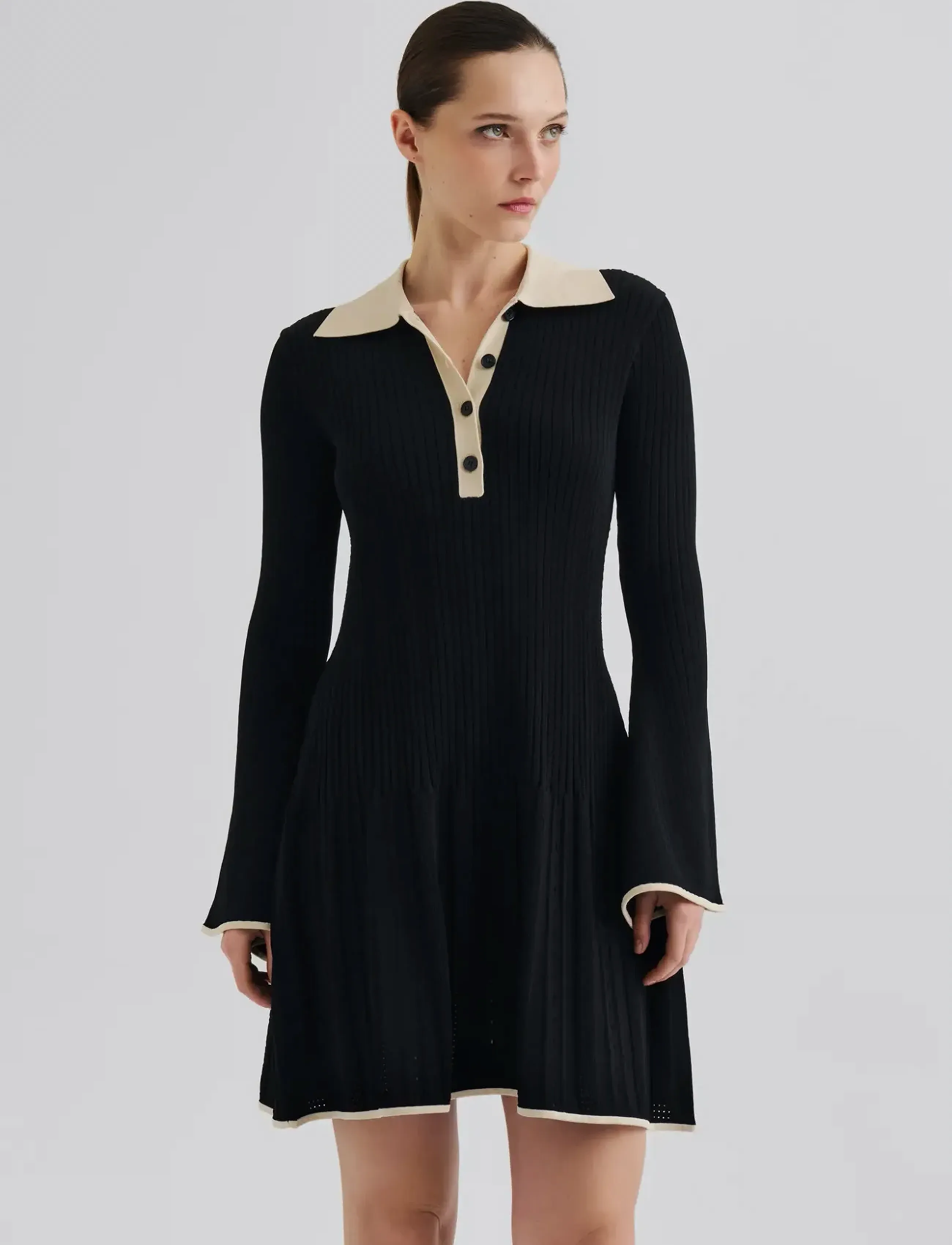 Malina Sabine Pike Knitted Mini Dress, XL, Designer, Schwarz - Knee-length & Midi, Frauen