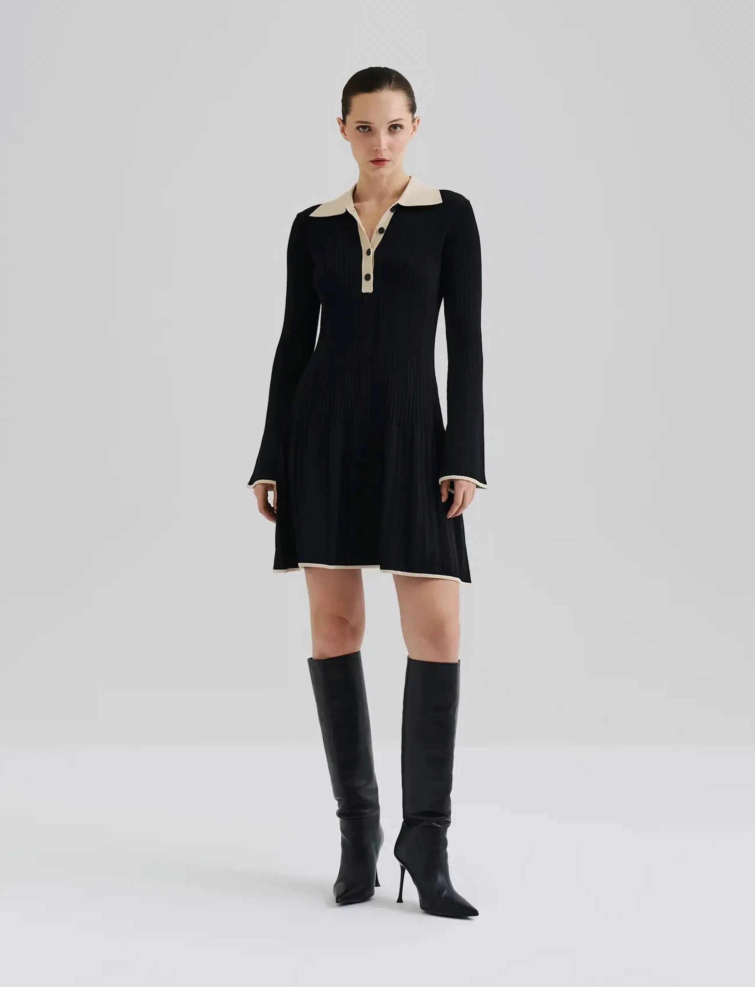 Malina - Sabine pike knitted mini dress - neulemekot - black - 4