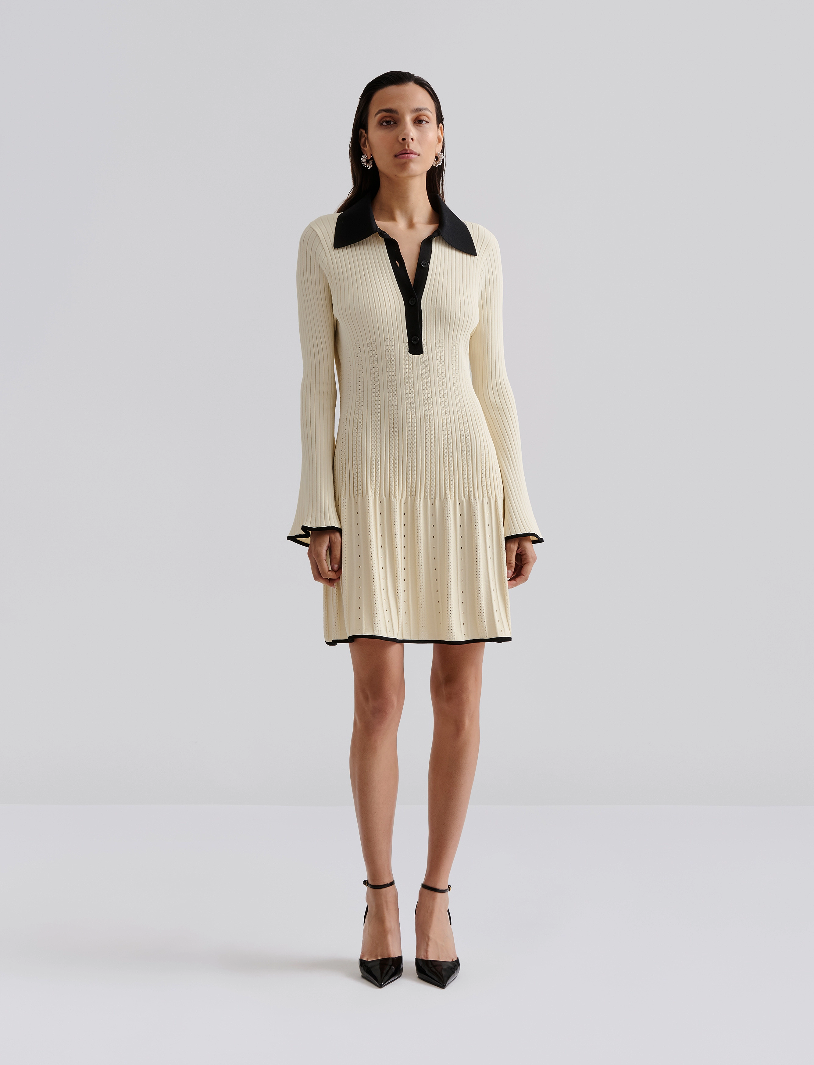 Malina Sabine Pike Knitted Mini Dress, XL, Designer, Creme - Knee-length & Midi, Frauen