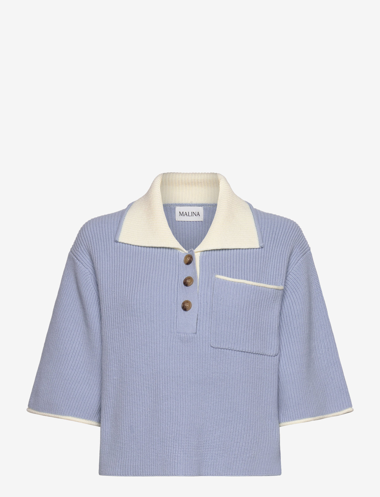 Malina - Carmelia cropped knitted pike - stickade tröjor - dusty blue - 1