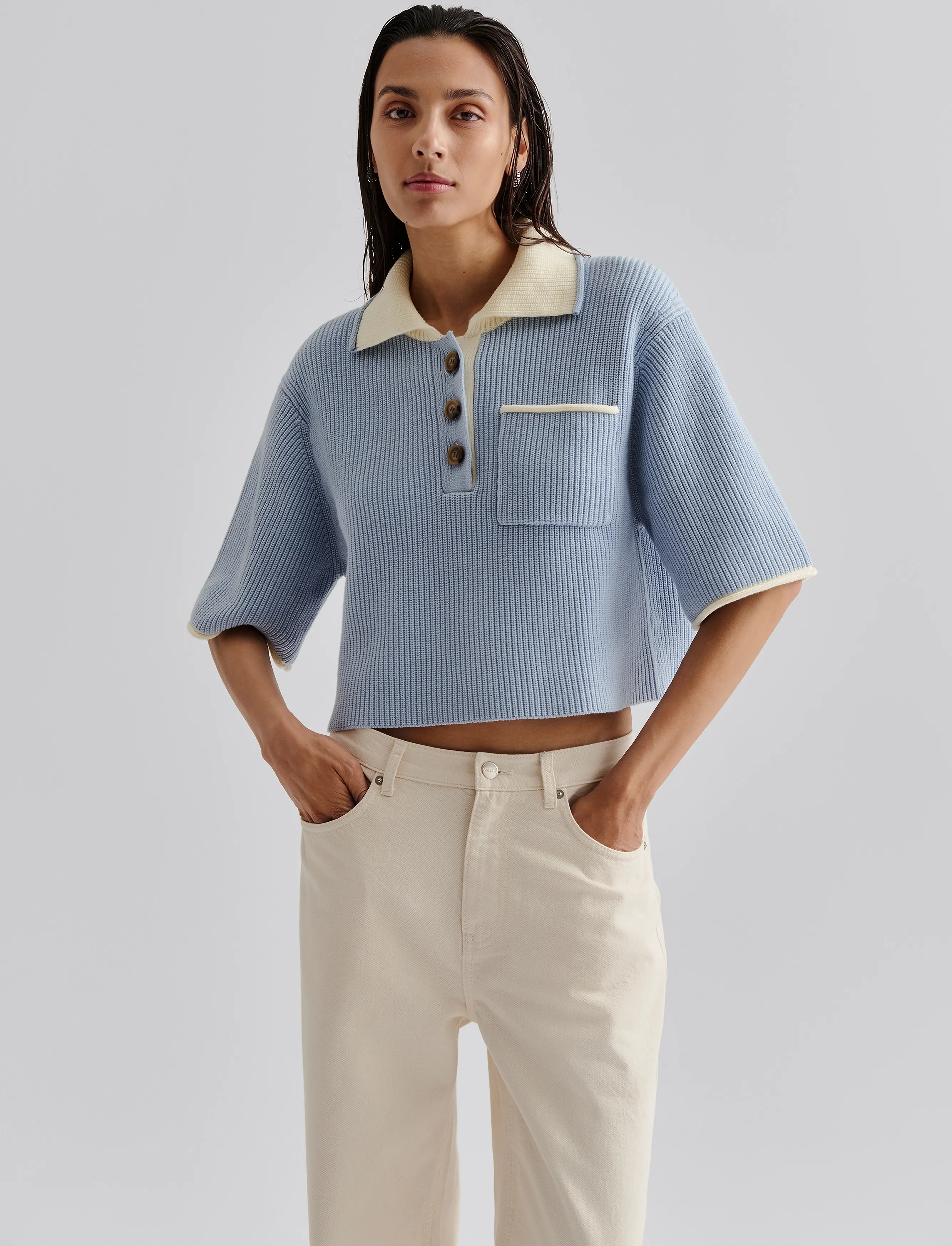 Malina - Carmelia cropped knitted pike - dusty blue - 4