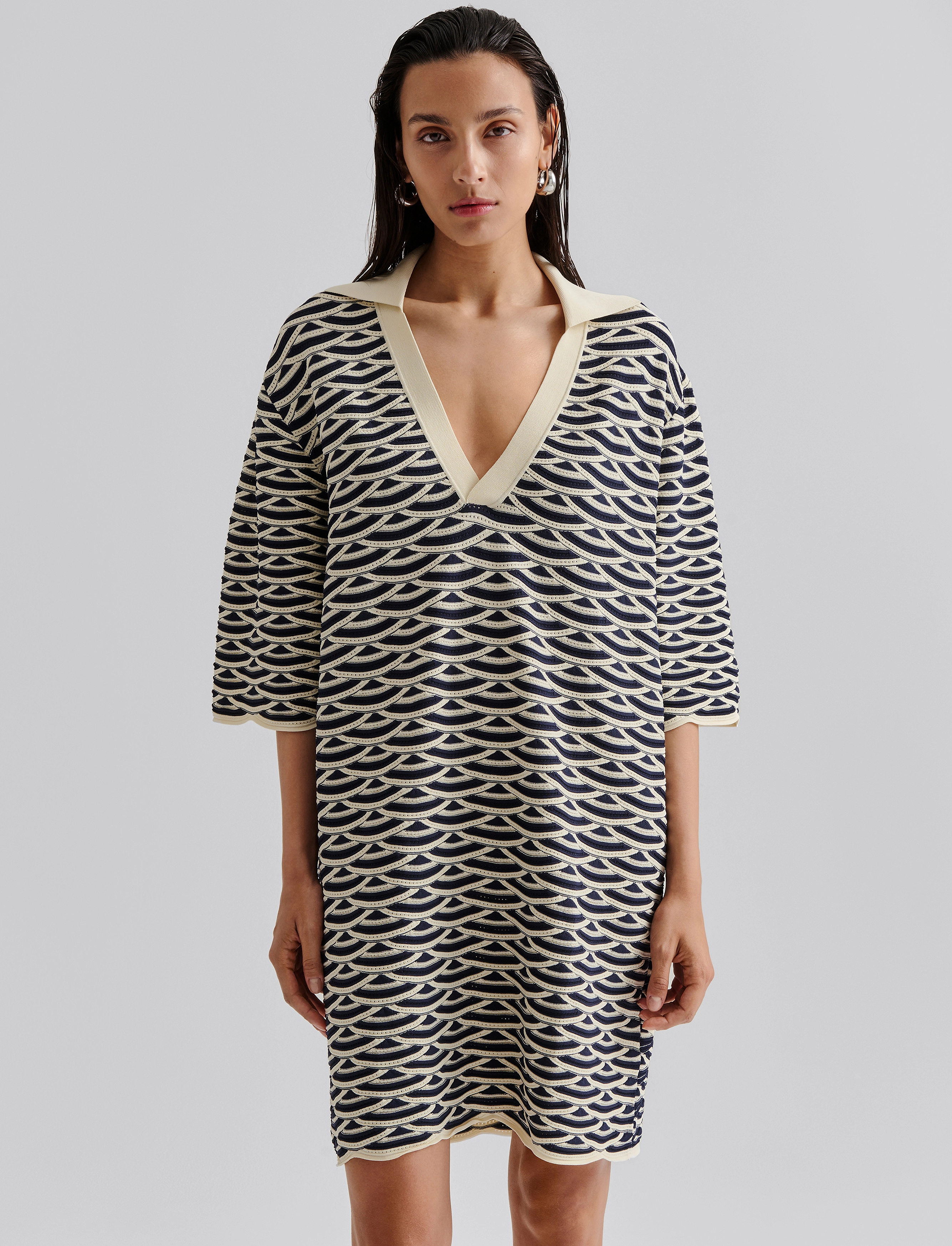 Malina - Thyme structure knitted mini dress - knitted dresses - dark blue multi - 4