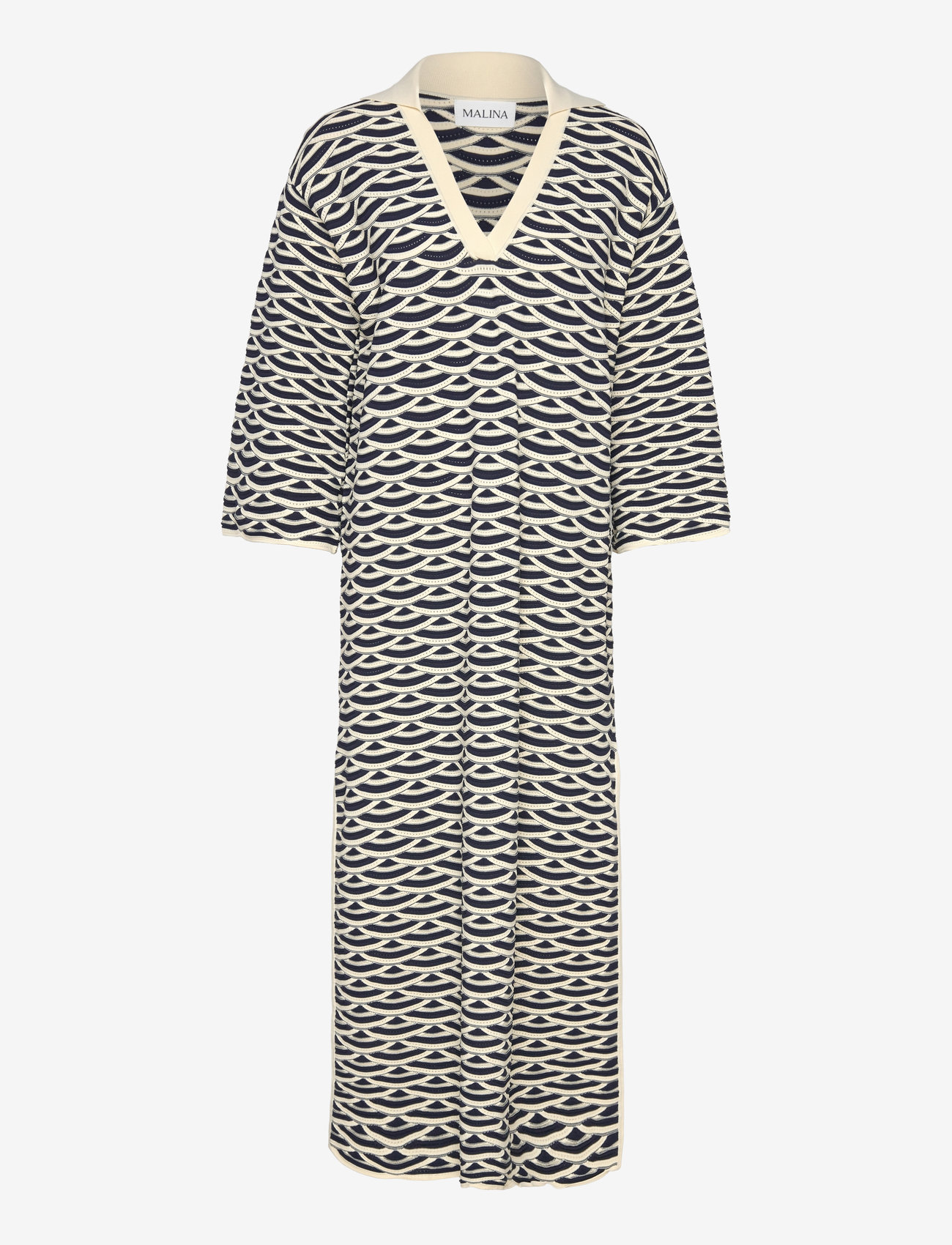 Malina - Tuva structure knitted kaftan - knitted dresses - dark blue multi - 1