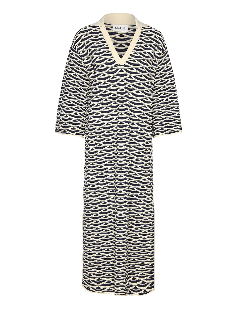 Malina - Tuva structure knitted kaftan - strickkleider - dark blue multi - 1