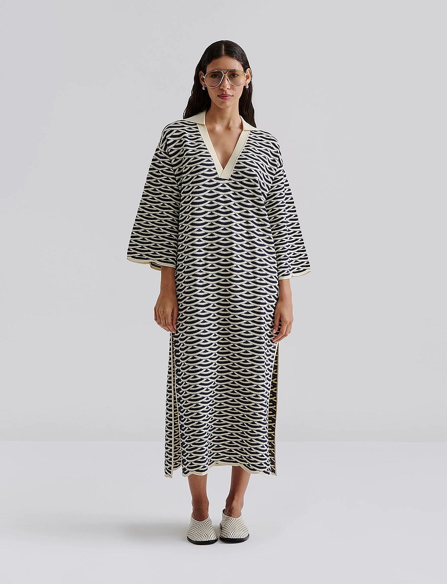Malina - Tuva structure knitted kaftan - strickkleider - dark blue multi - 0