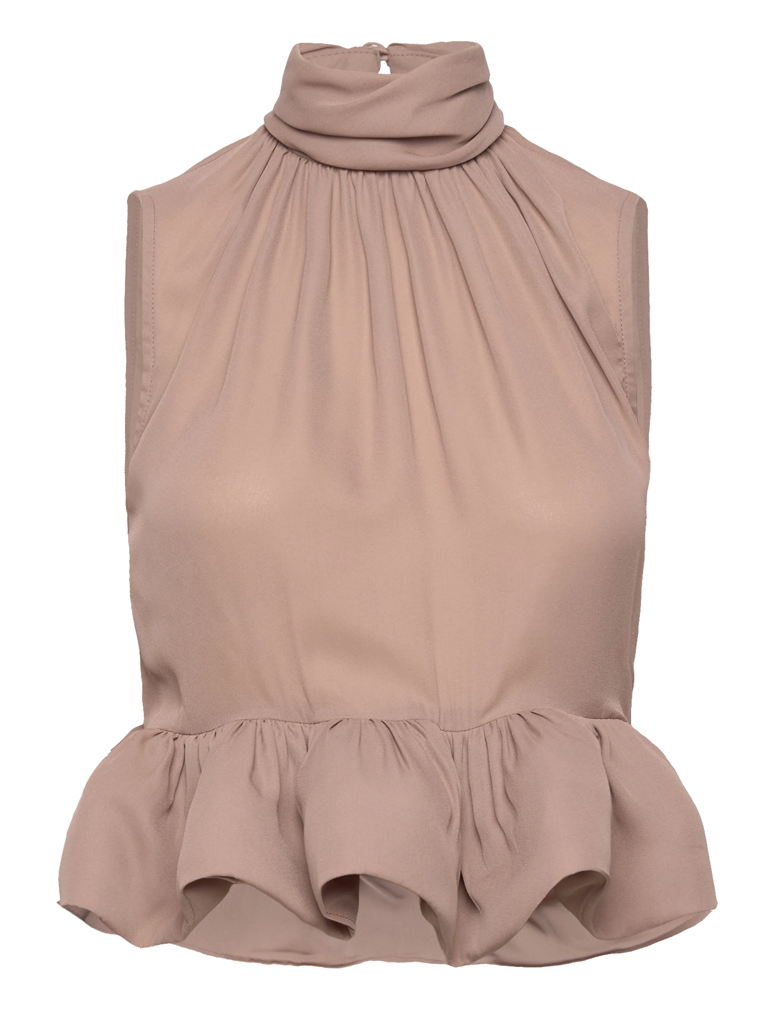 Malina Lune Halterneck Frilled Hem blouse - Bluser - TAUPE / brown