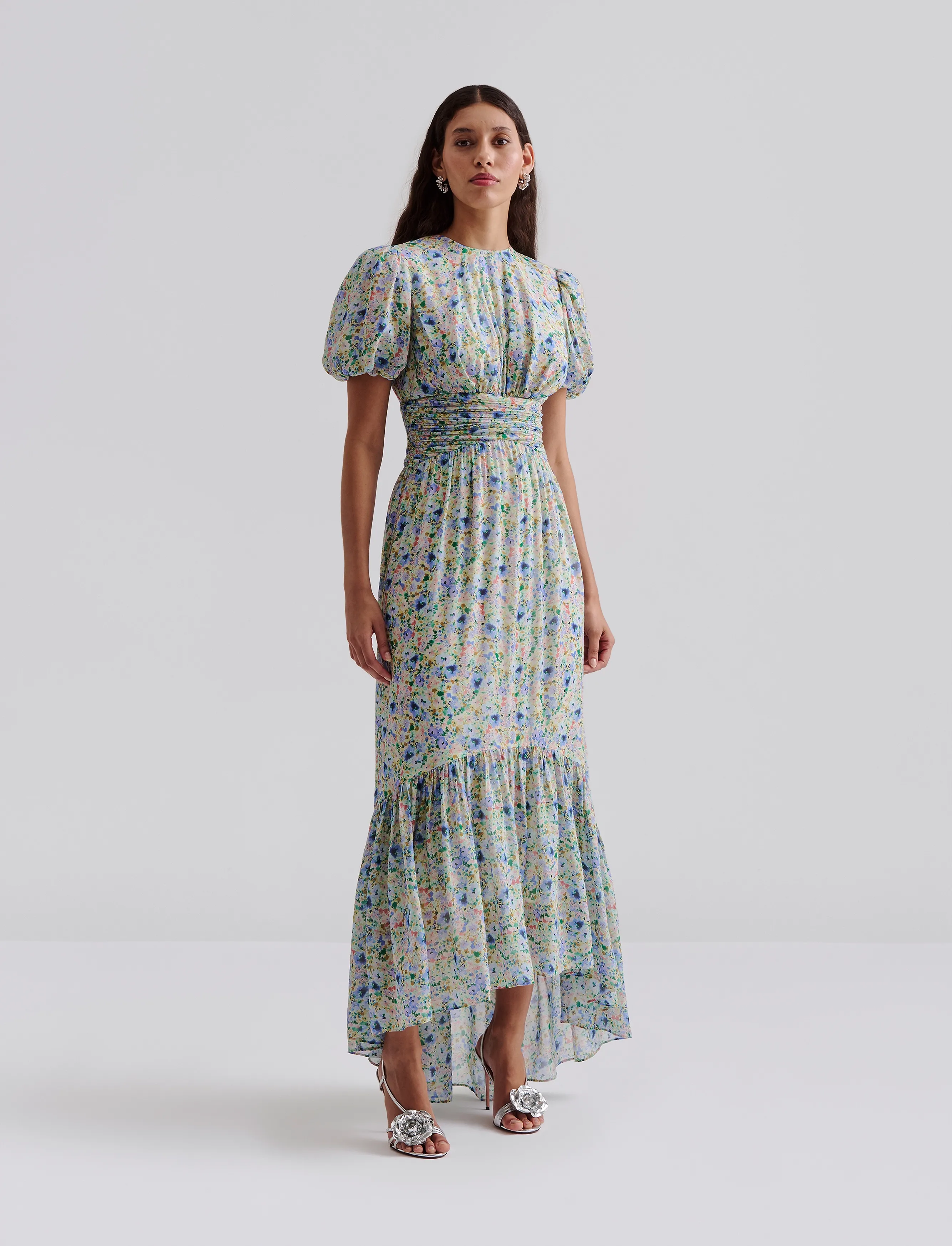 Malina Beatrice Short Sleeve Maxi Dress, 40, Blue, Kjoler > Maxikjole, Dame
