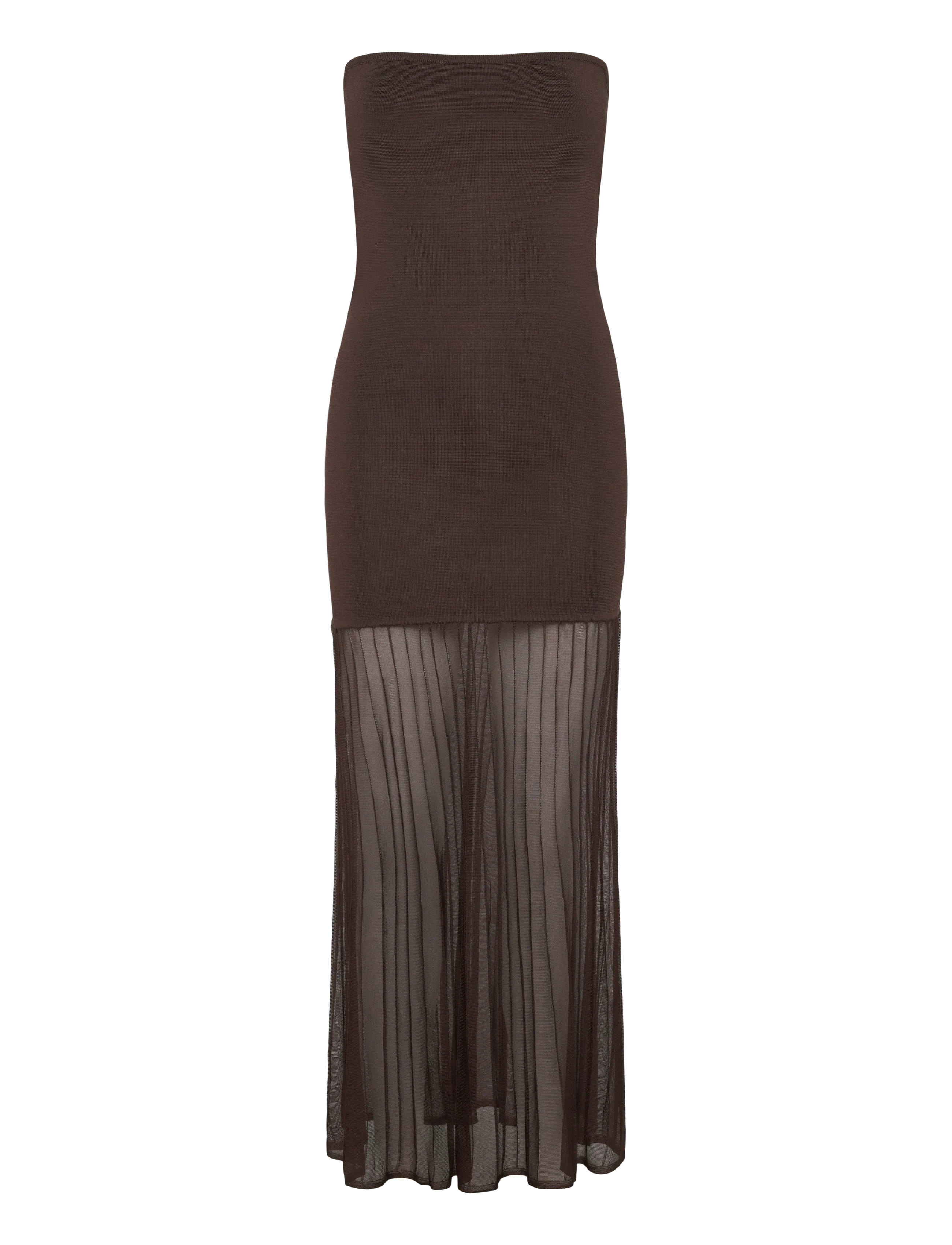 MALINA Isola Drop Waist Sheer Strick Kleid Braun - XL - Damen