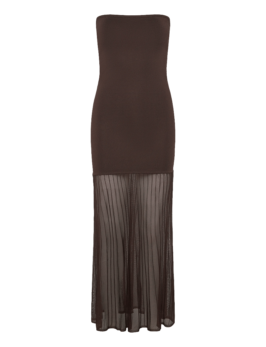 Malina - Isola Drop Waist Sheer Knitted Dress - strikkjoler - chocolate - 1