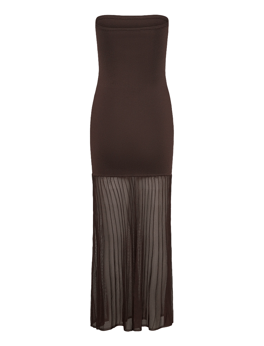 Malina - Isola Drop Waist Sheer Knitted Dress - strikkjoler - chocolate - 2