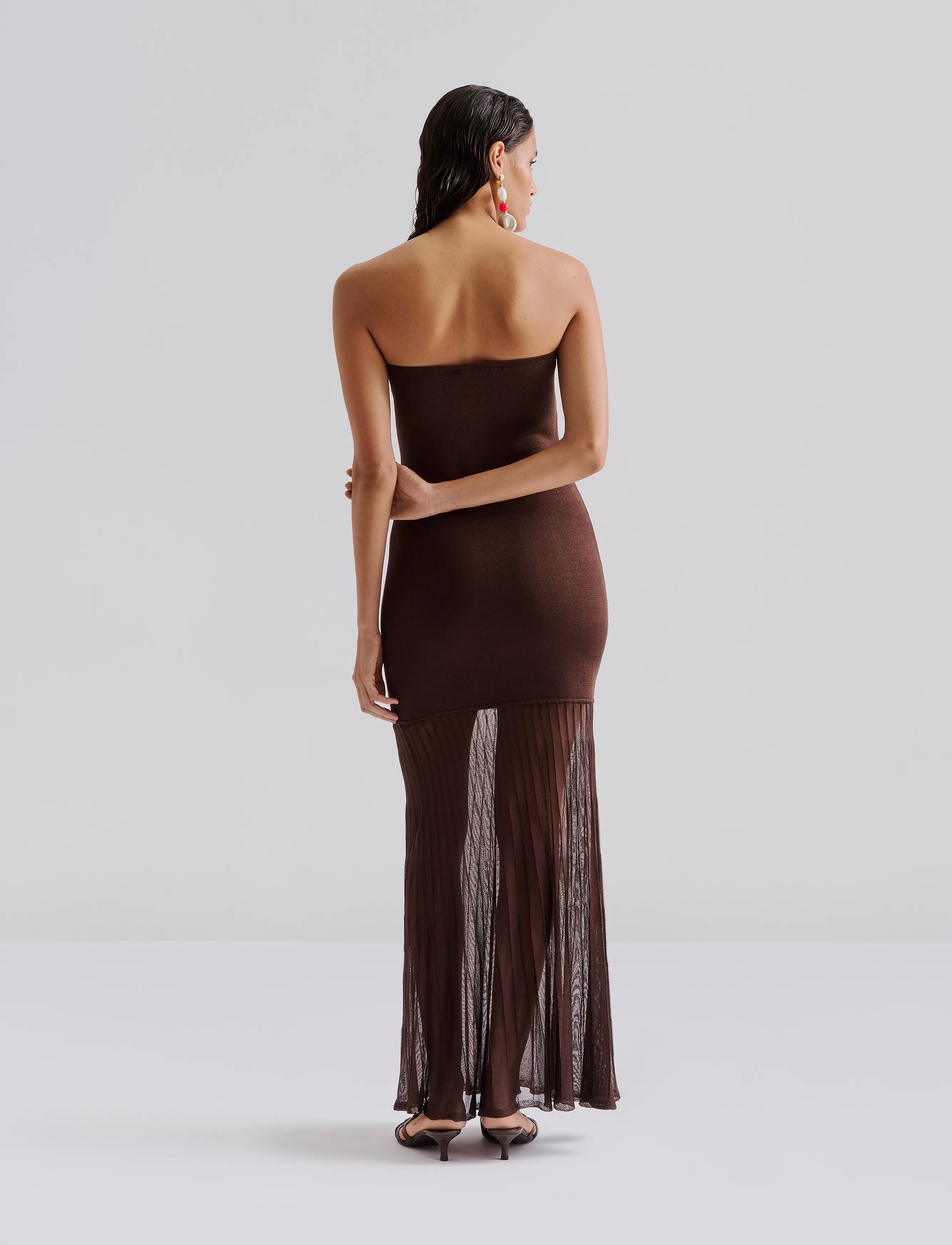 Malina - Isola Drop Waist Sheer Knitted Dress - knitted dresses - chocolate - 3
