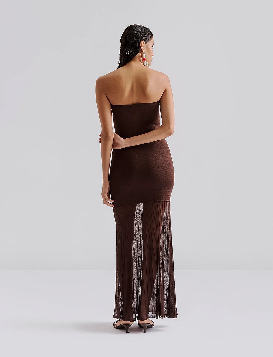 Malina - Isola Drop Waist Sheer Knitted Dress - strikkjoler - chocolate - 3