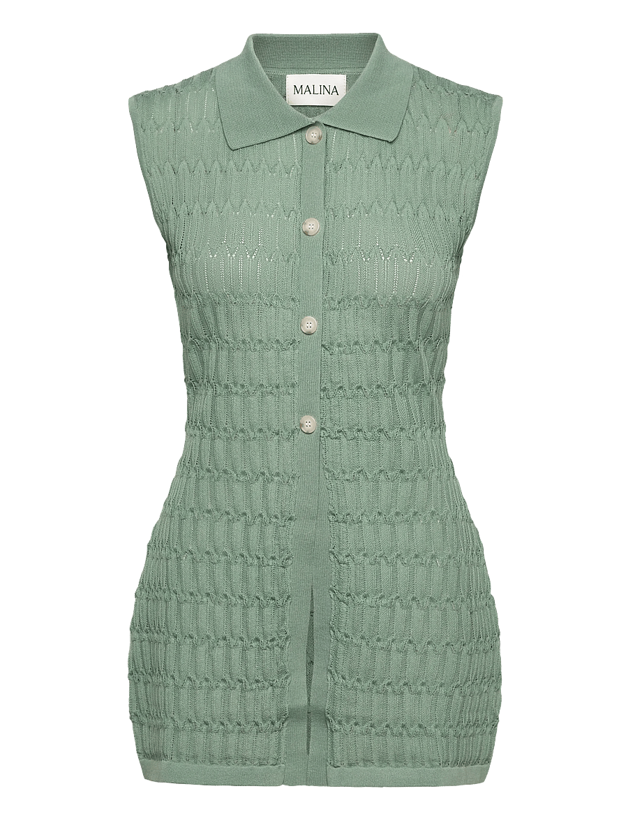 Malina - Hele Long Structure Knitted Vest - kootud vestid - sage - 1