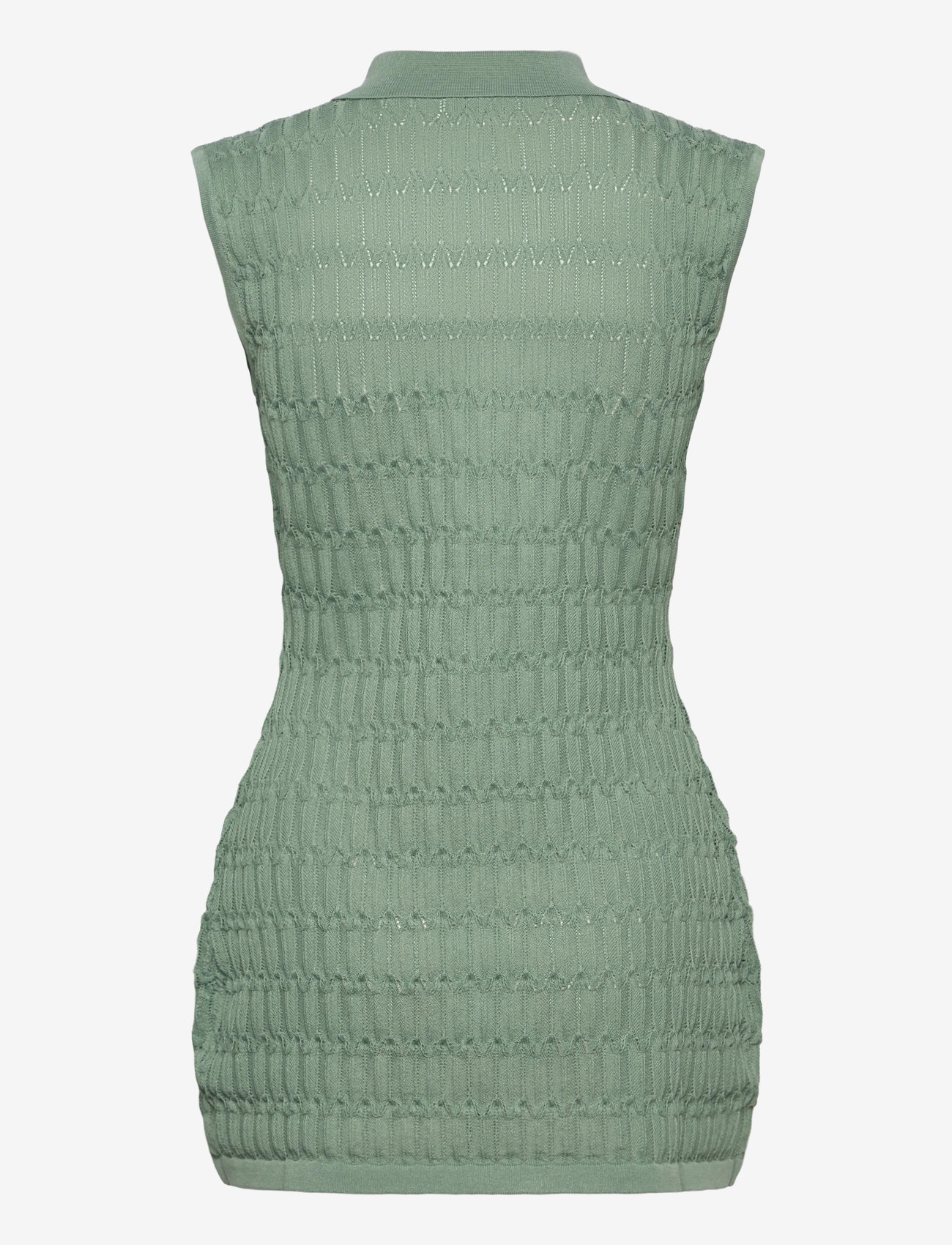 Malina - Hele Long Structure Knitted Vest - prjónavesti - sage - 2