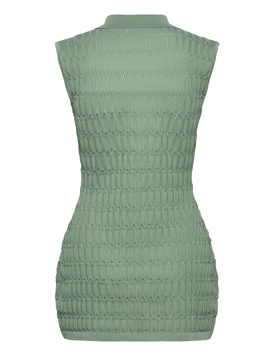 Malina - Hele Long Structure Knitted Vest - kootud vestid - sage - 2
