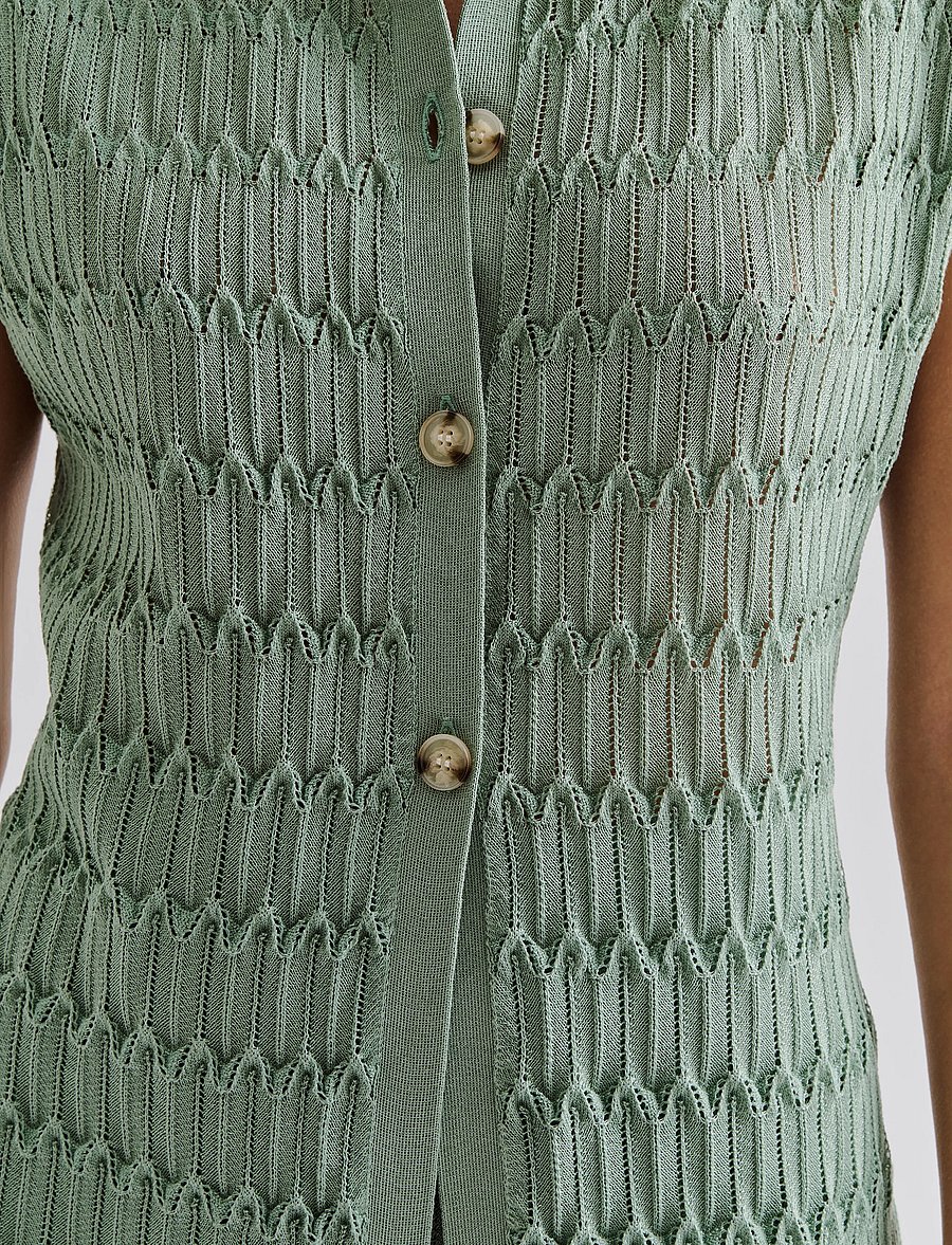 Malina - Hele Long Structure Knitted Vest - kootud vestid - sage - 4
