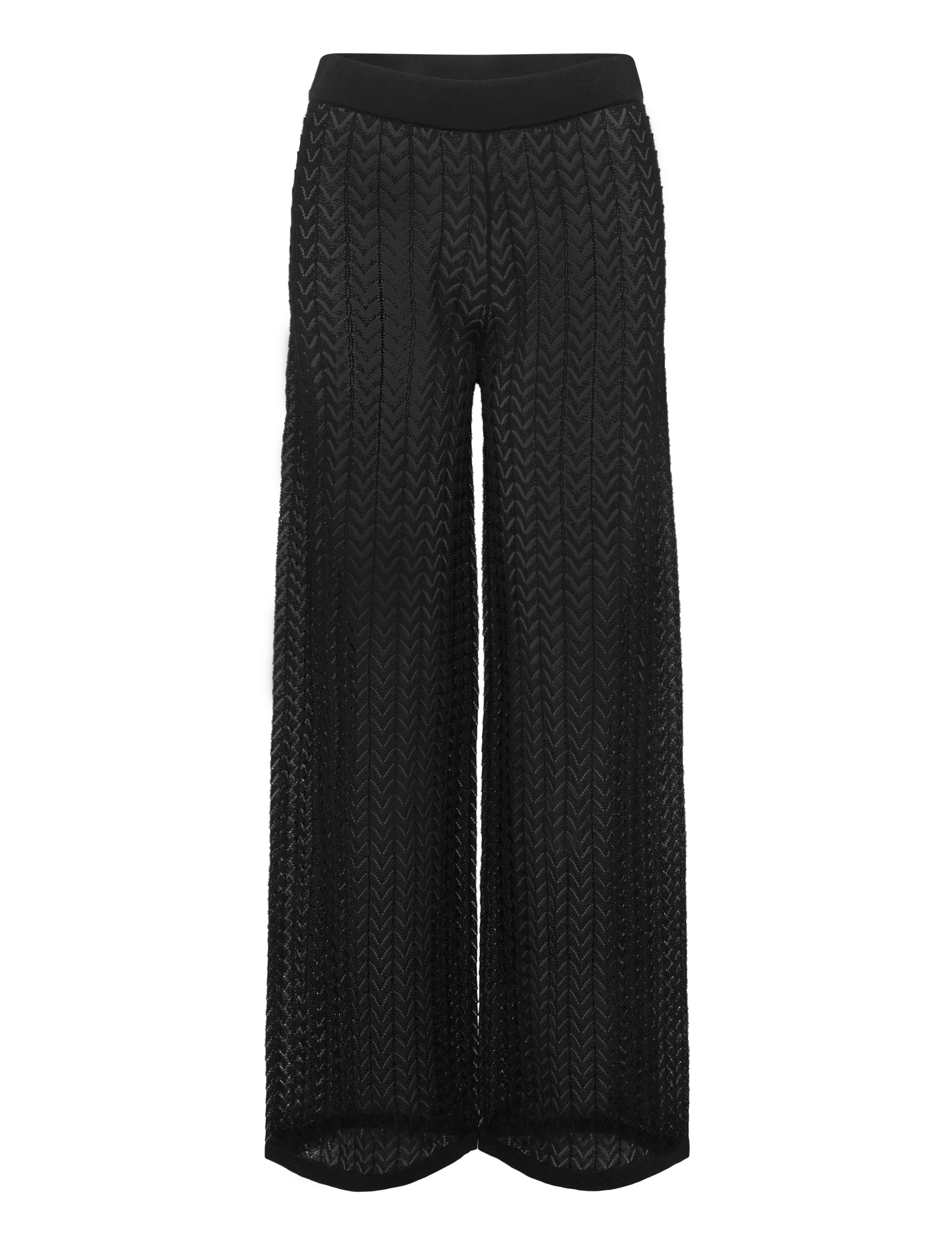 Malina Martina Wide Structure Knitted Pants - Straight Leg Hosen - BLACK / black