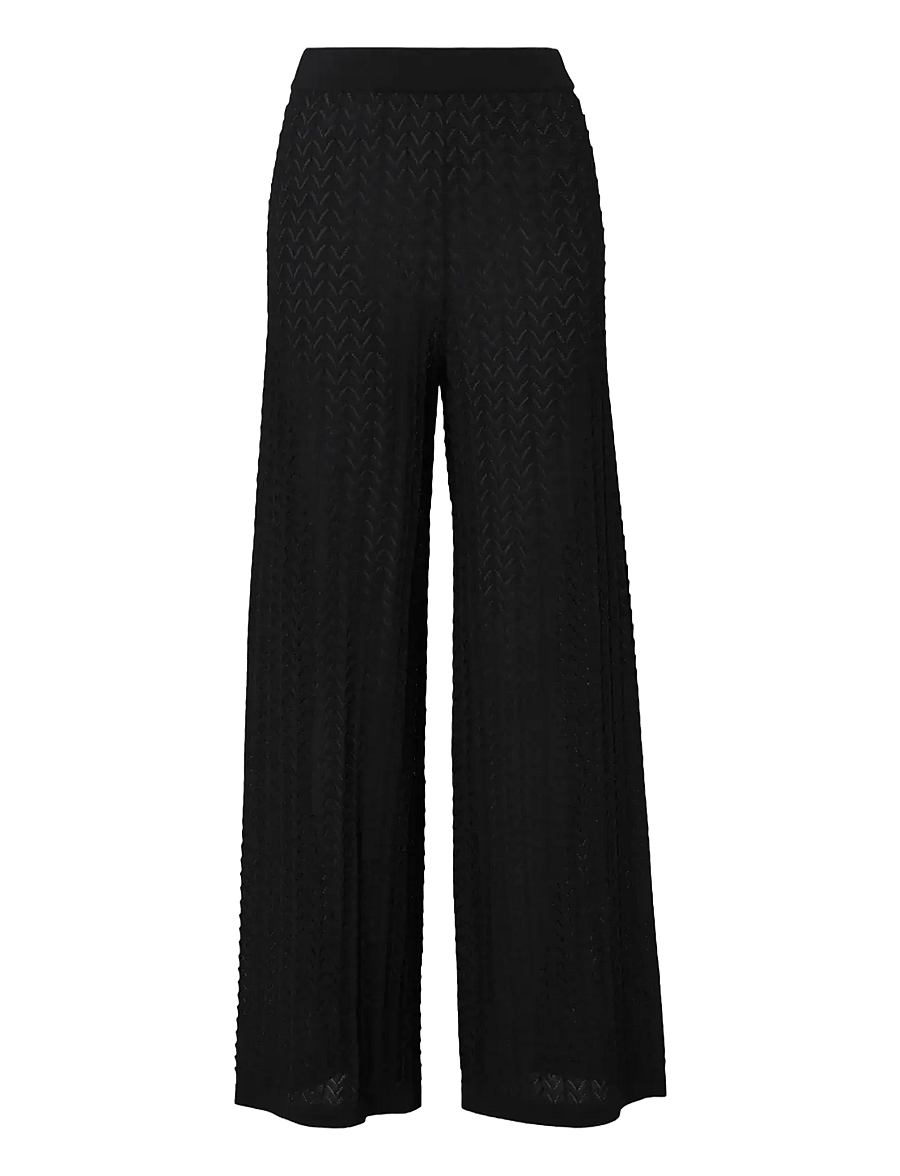 Malina - Martina Wide Structure Knitted Pants - hose mit geradem bein - black - 1