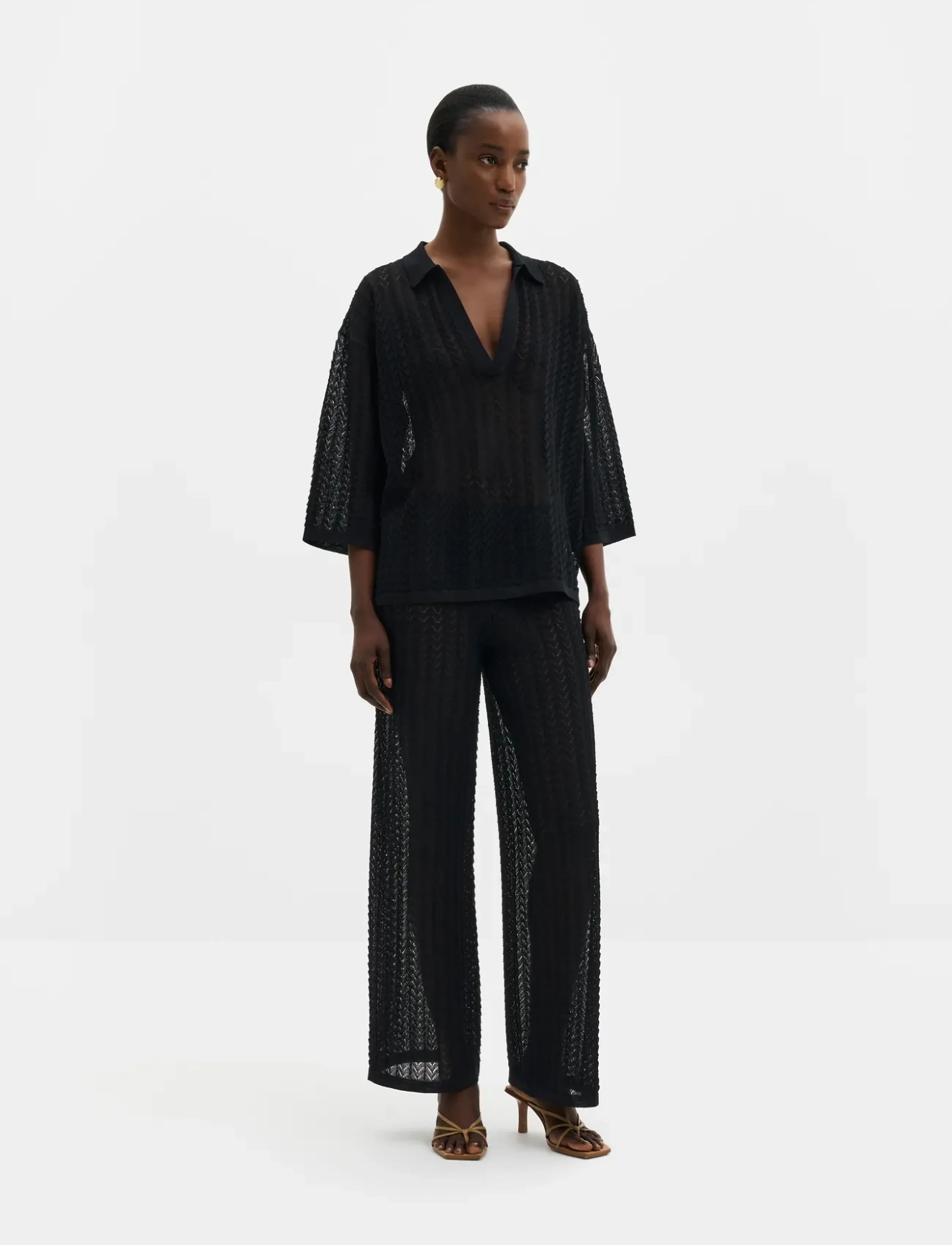 Malina Martina Wide Structure Knitted Pants - Clothing - BLACK / black