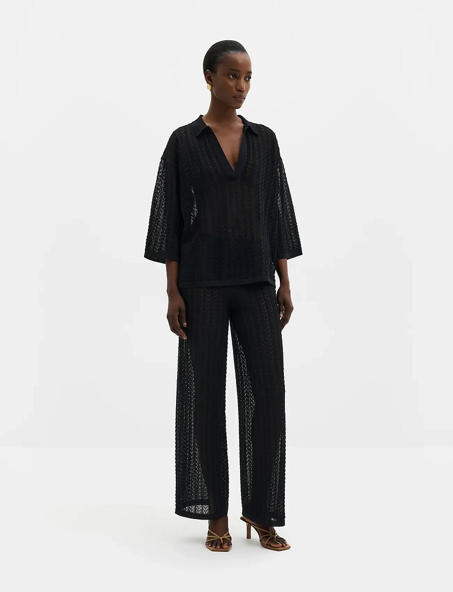 Malina - Martina Wide Structure Knitted Pants - hose mit geradem bein - black - 0
