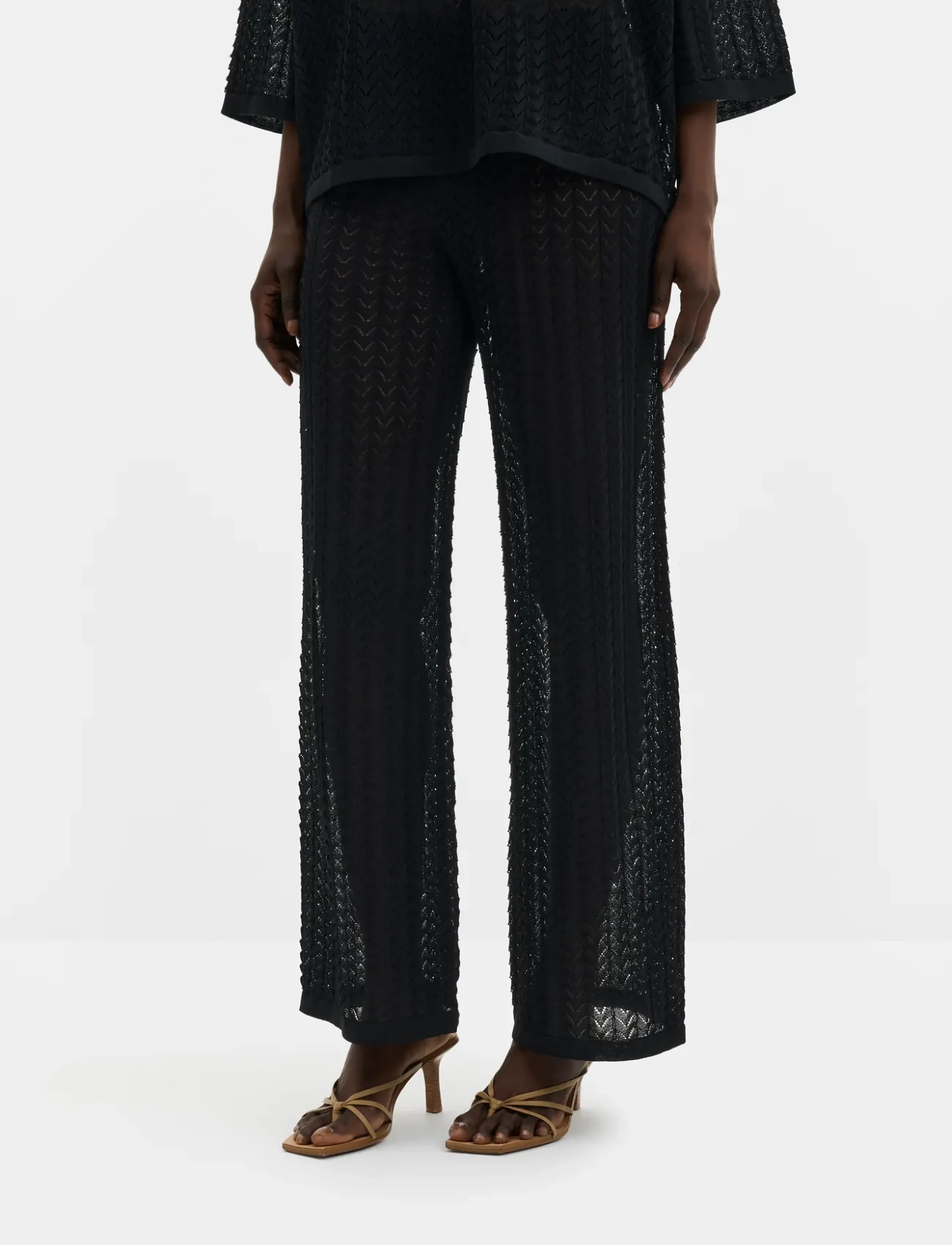 Malina - Martina Wide Structure Knitted Pants - straight leg trousers - black - 2
