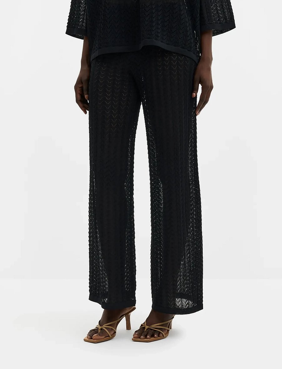 Malina - Martina Wide Structure Knitted Pants - hose mit geradem bein - black - 2