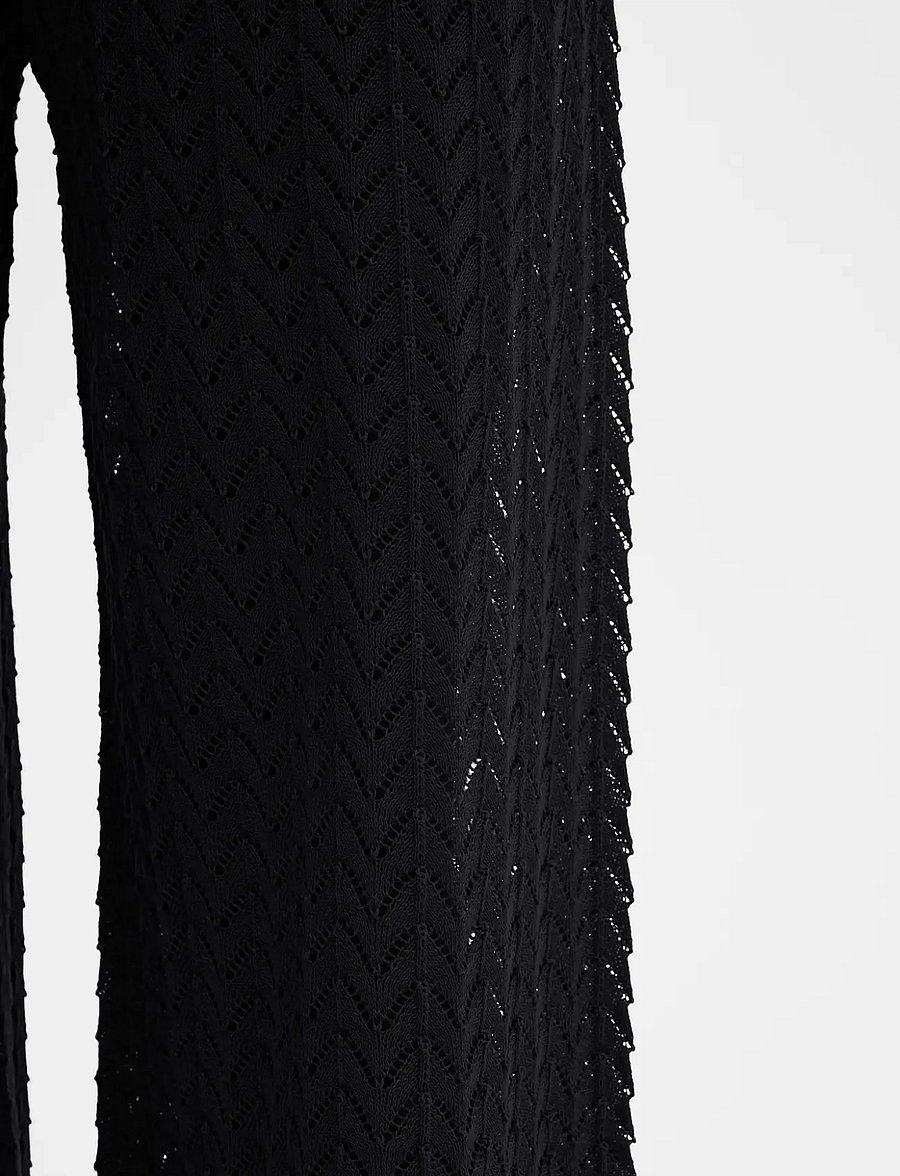 Malina - Martina Wide Structure Knitted Pants - hose mit geradem bein - black - 3