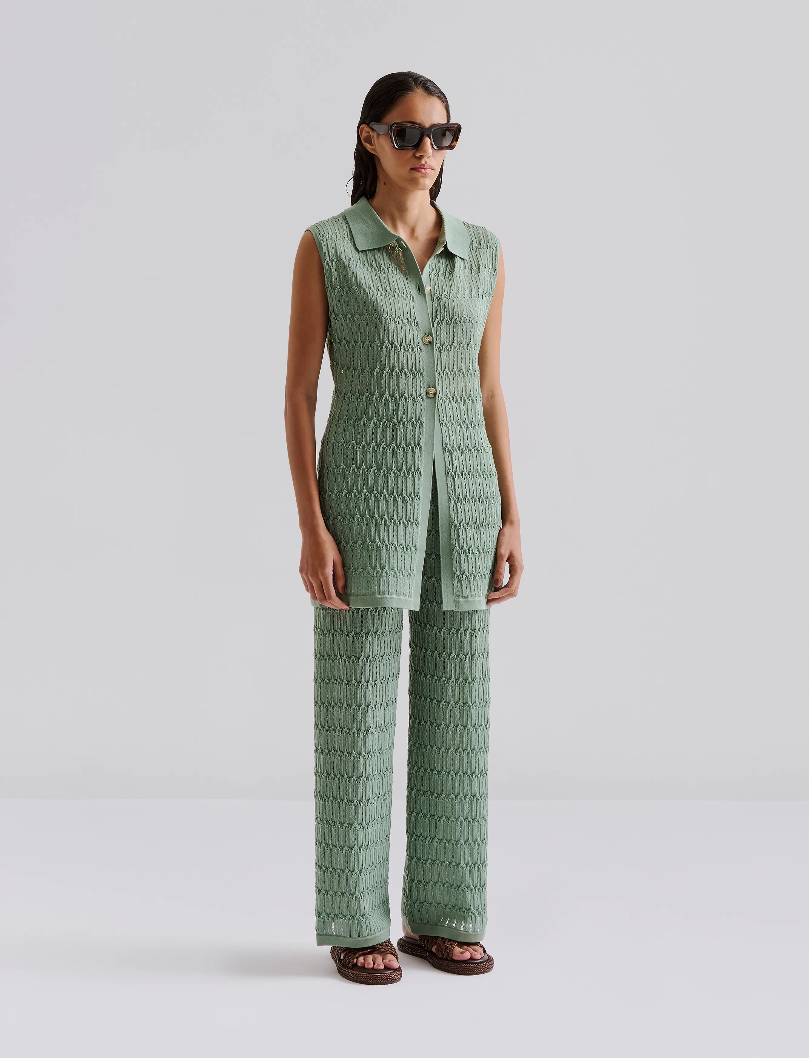 Malina Martina Wide Structure Knitted Pants, XL, Green, Bukser > Skinny Leg, Dame