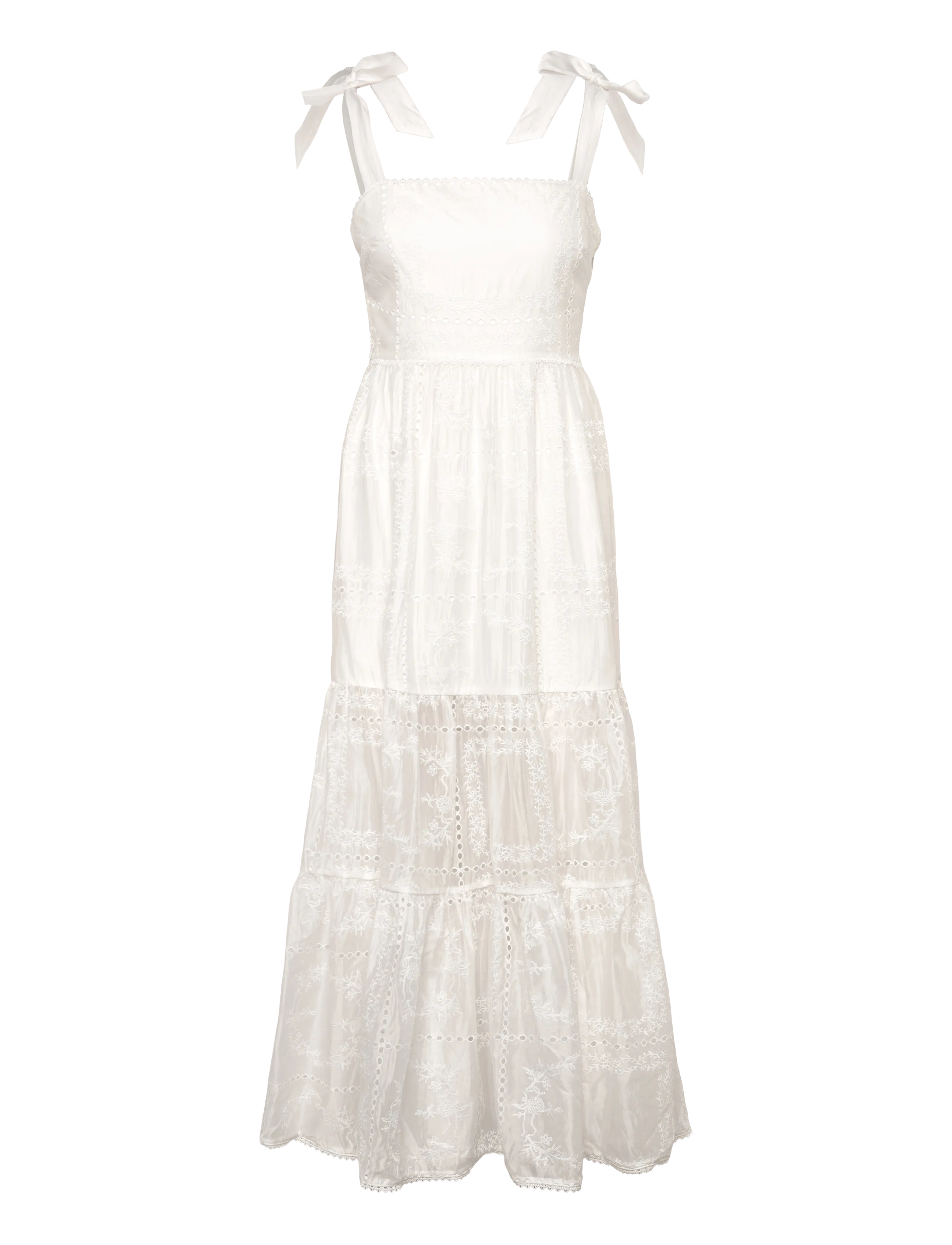 MALINA Adri Bestickt Tie Strap Maxi Kleid Weiß - 44 - Damen