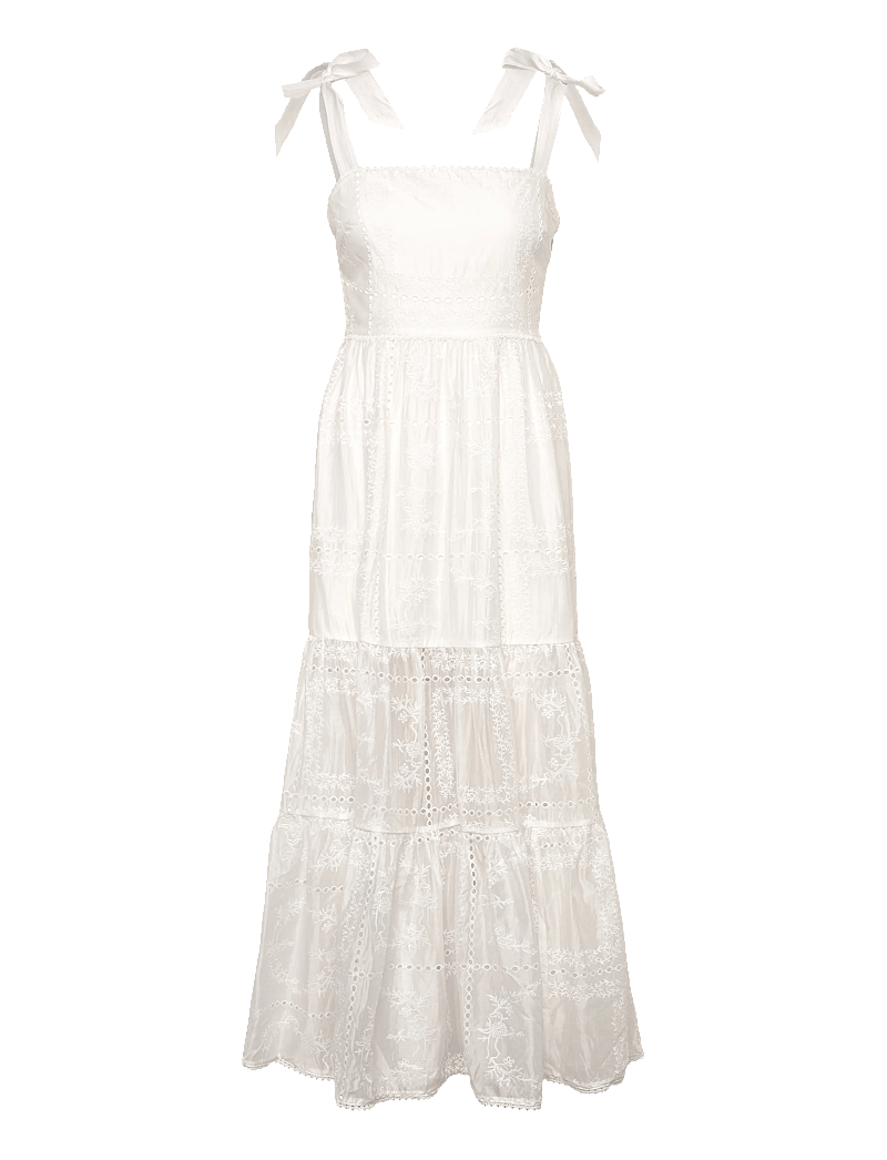 Malina - Adri Embroidered Tie Strap Maxi Dress - sommarklänningar - white - 1