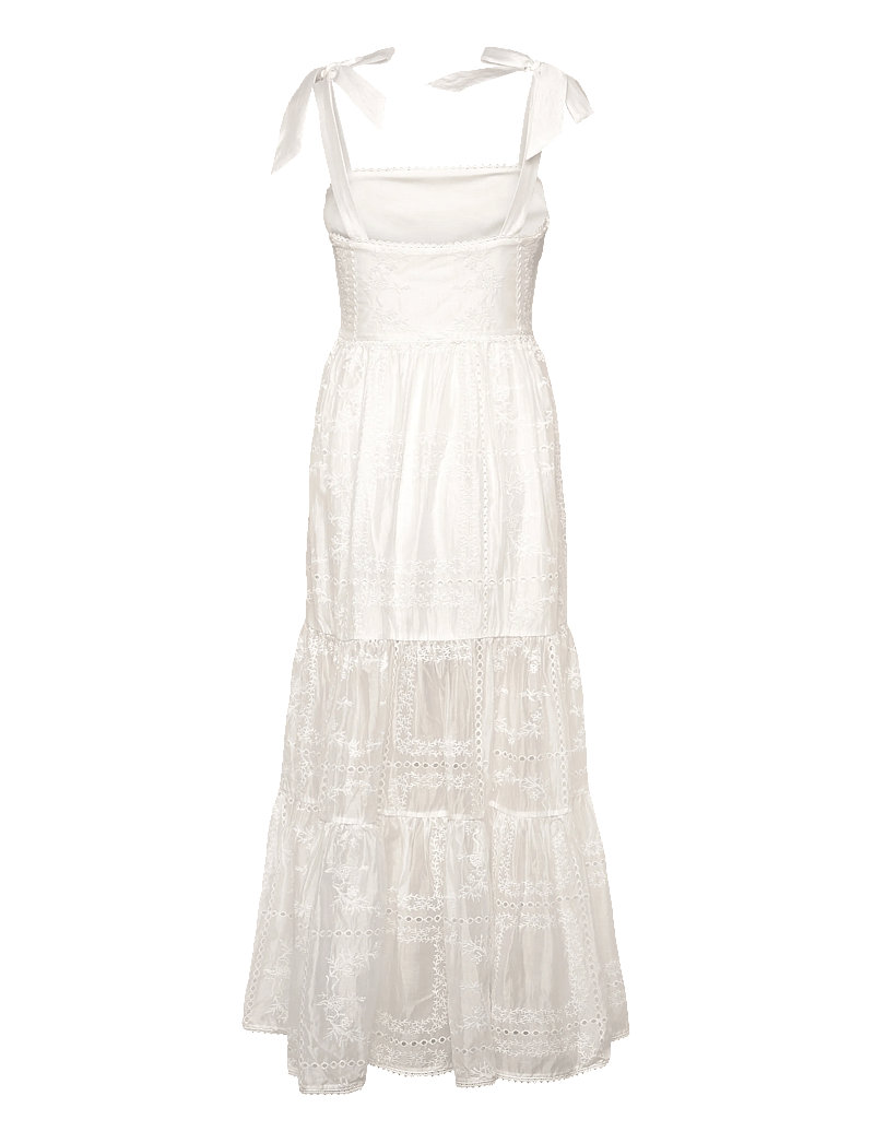 Malina - Adri Embroidered Tie Strap Maxi Dress - sommarklänningar - white - 2