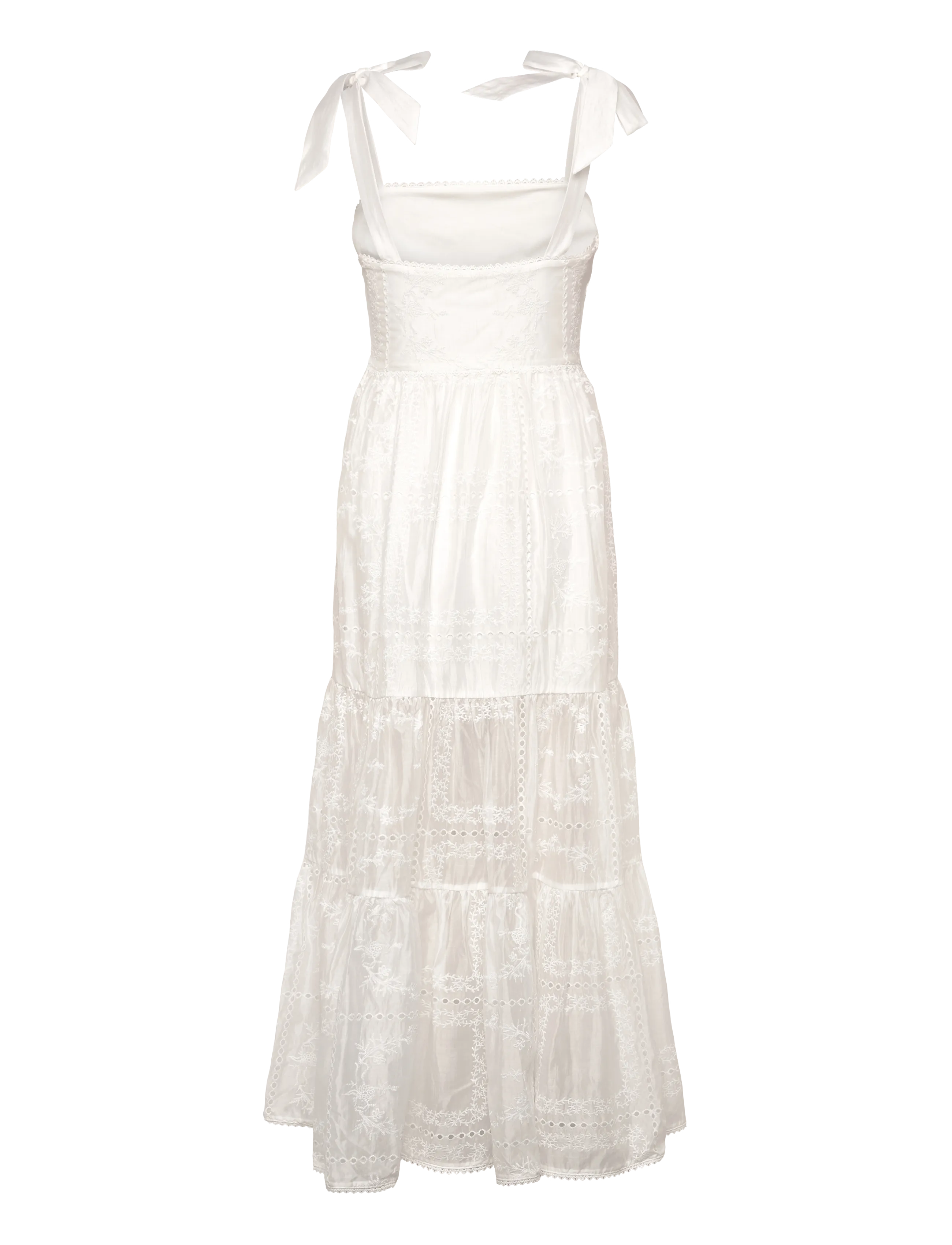 Malina - Adri Embroidered Tie Strap Maxi Dress - konfirmasjon - white - 2