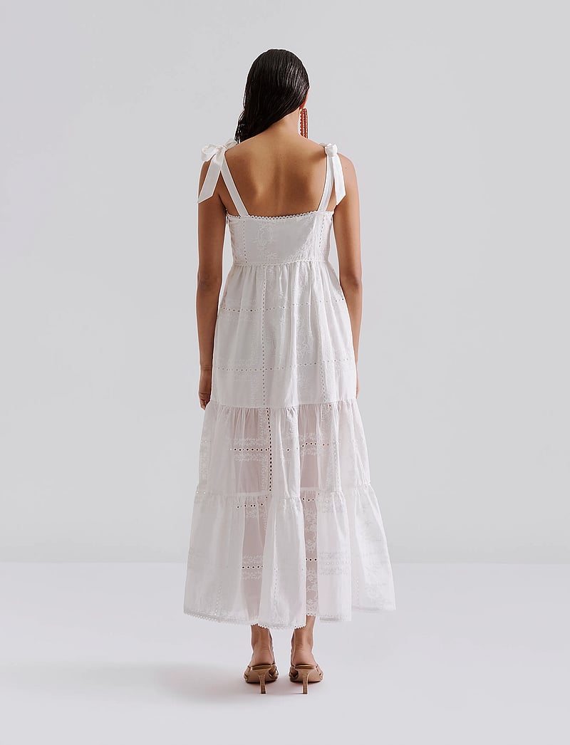 Malina - Adri Embroidered Tie Strap Maxi Dress - sommarklänningar - white - 3