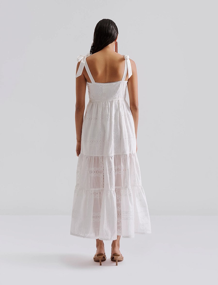 Malina - Adri Embroidered Tie Strap Maxi Dress - ferming - white - 3
