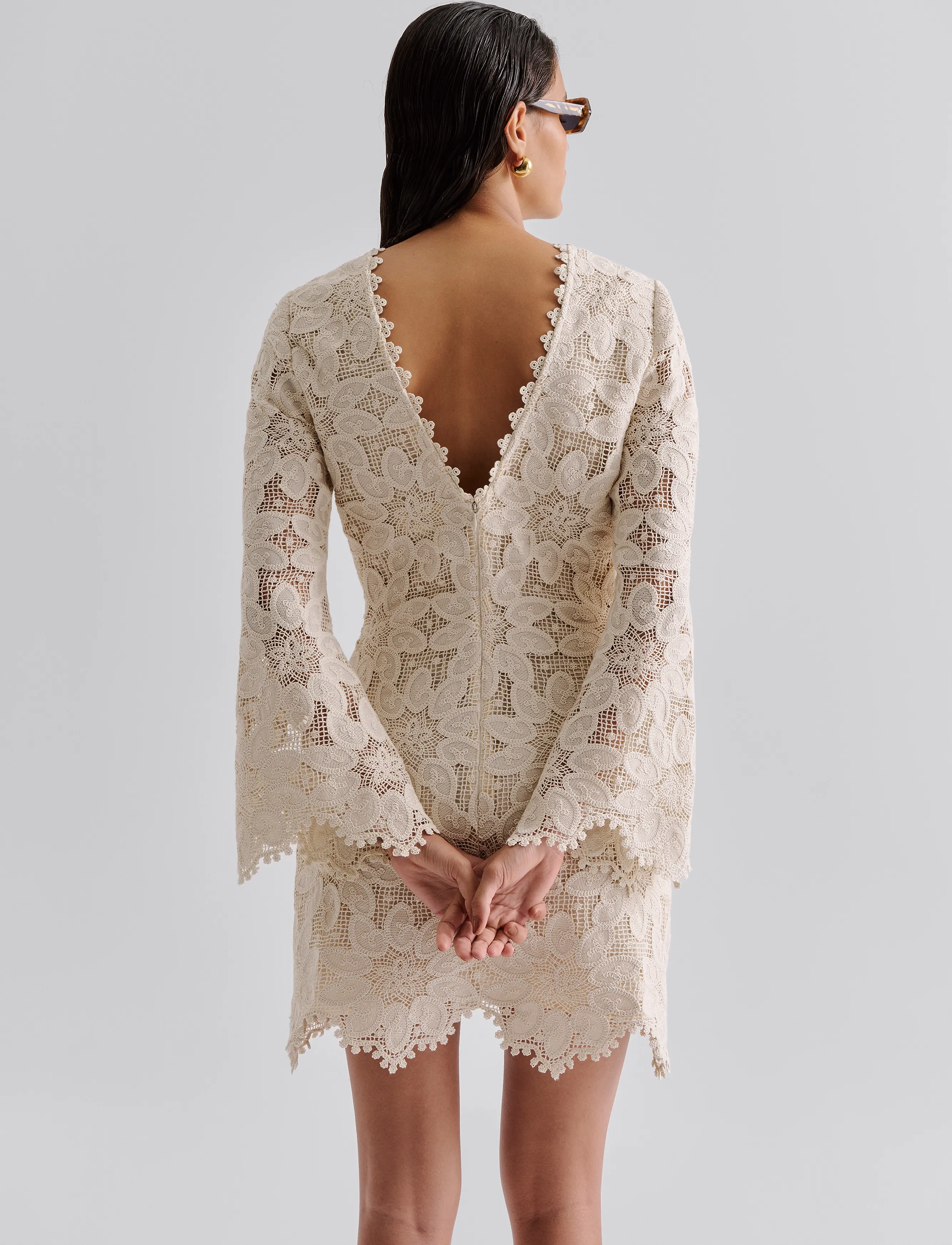 Malina - Imani Guipure Lace Mini Dress - sand - 3