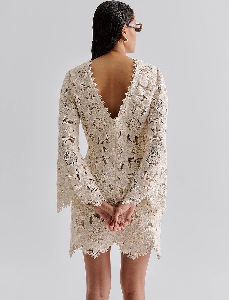 Malina - Imani Guipure Lace Mini Dress - spitzenkleider - sand - 3