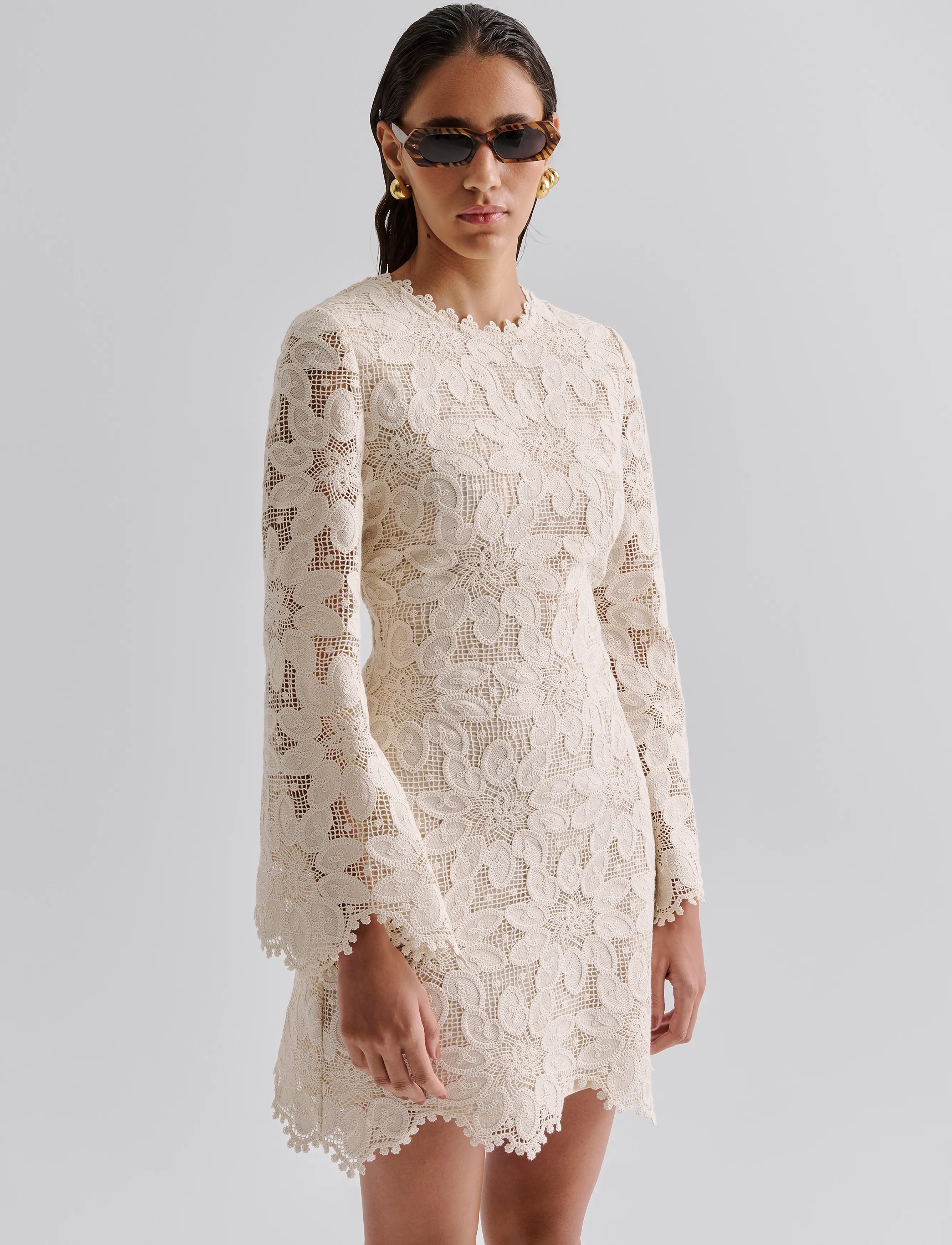 Malina - Imani Guipure Lace Mini Dress - sand - 4