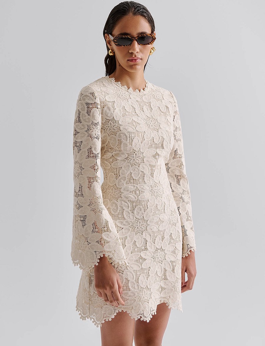 Malina - Imani Guipure Lace Mini Dress - spitzenkleider - sand - 4
