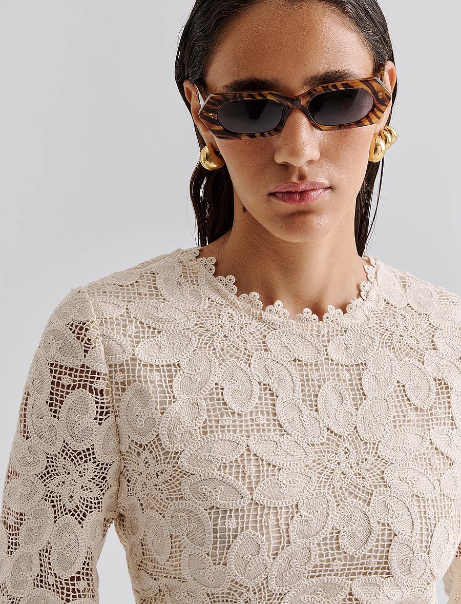 Malina - Imani Guipure Lace Mini Dress - spitzenkleider - sand - 5