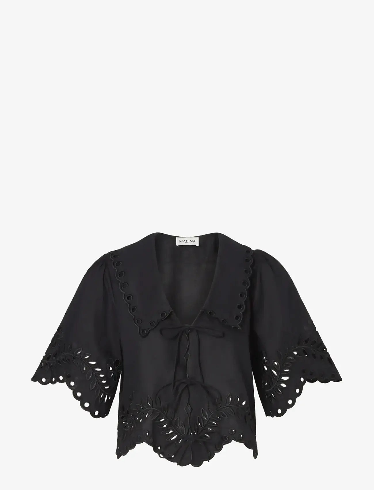Malina - Estela Broderie Anglais Blouse - kurzämlige blusen - black - 1