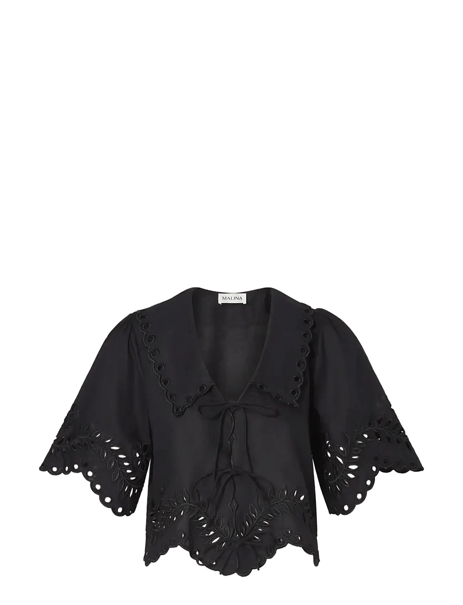 Malina - Estela Broderie Anglais Blouse - kurzämlige blusen - black - 1