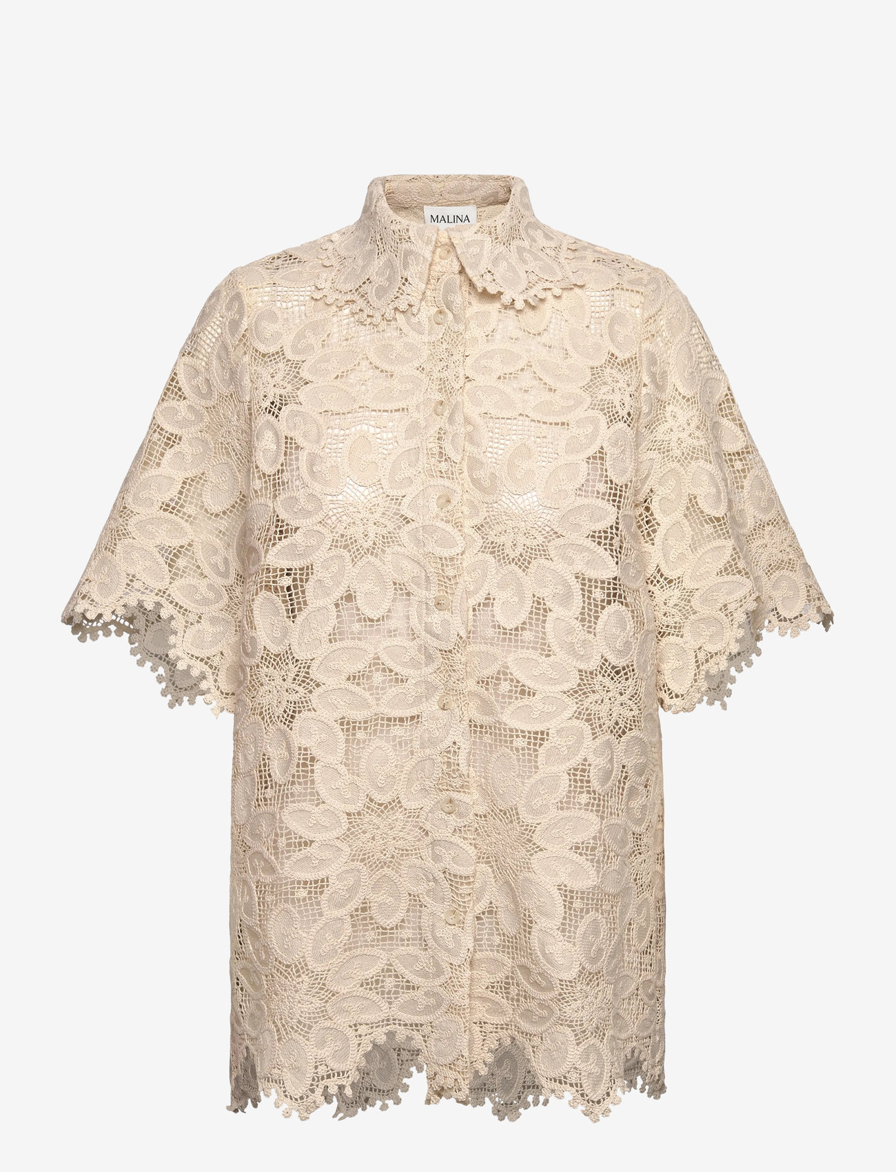 Malina - Ari Guipure Lace Shirt - kortermede skjorter - sand - 1