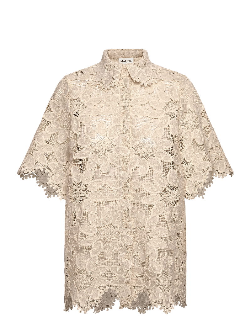Malina - Ari Guipure Lace Shirt - kortermede skjorter - sand - 1