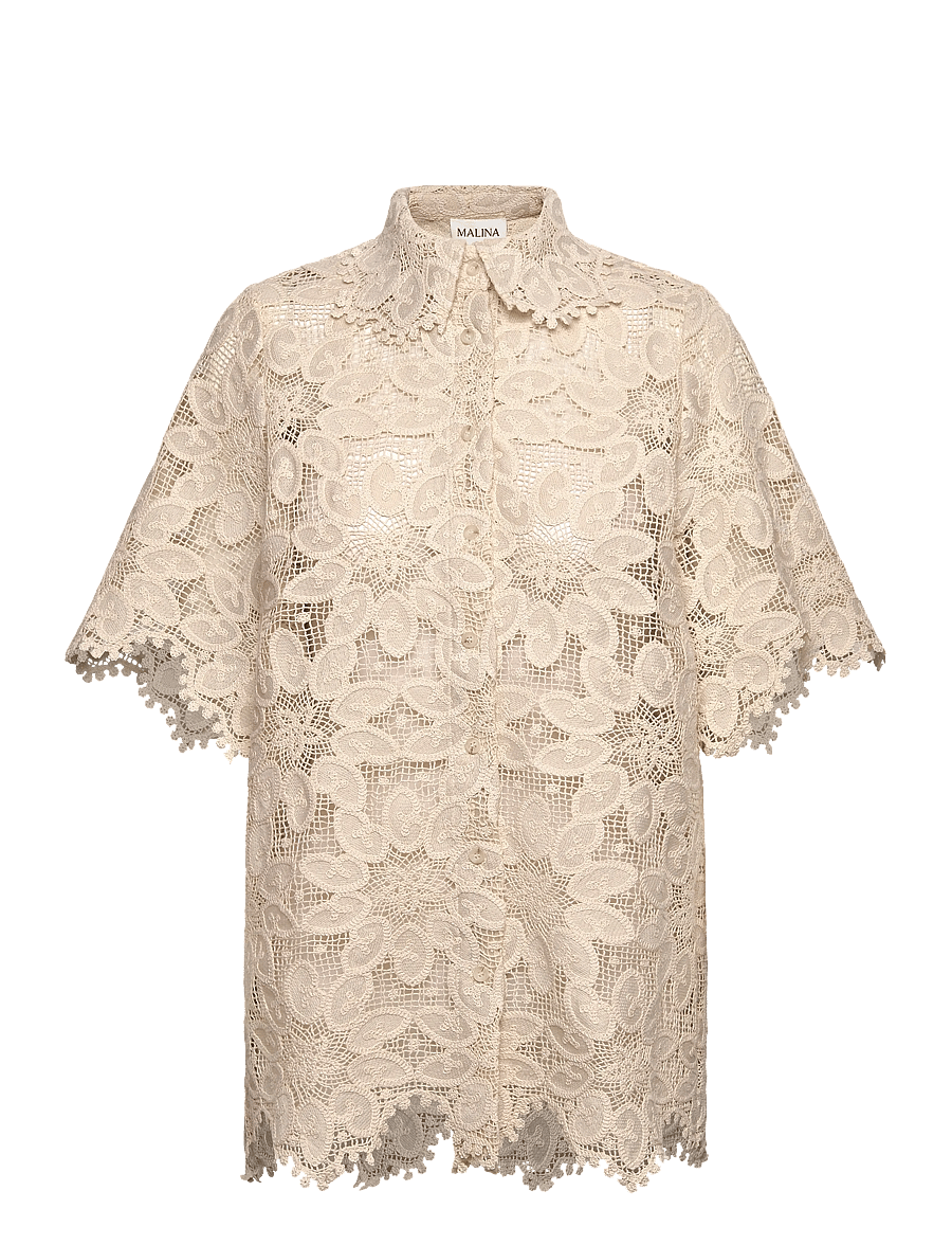 Malina - Ari Guipure Lace shirt - kurzärmlige hemden - sand - 1