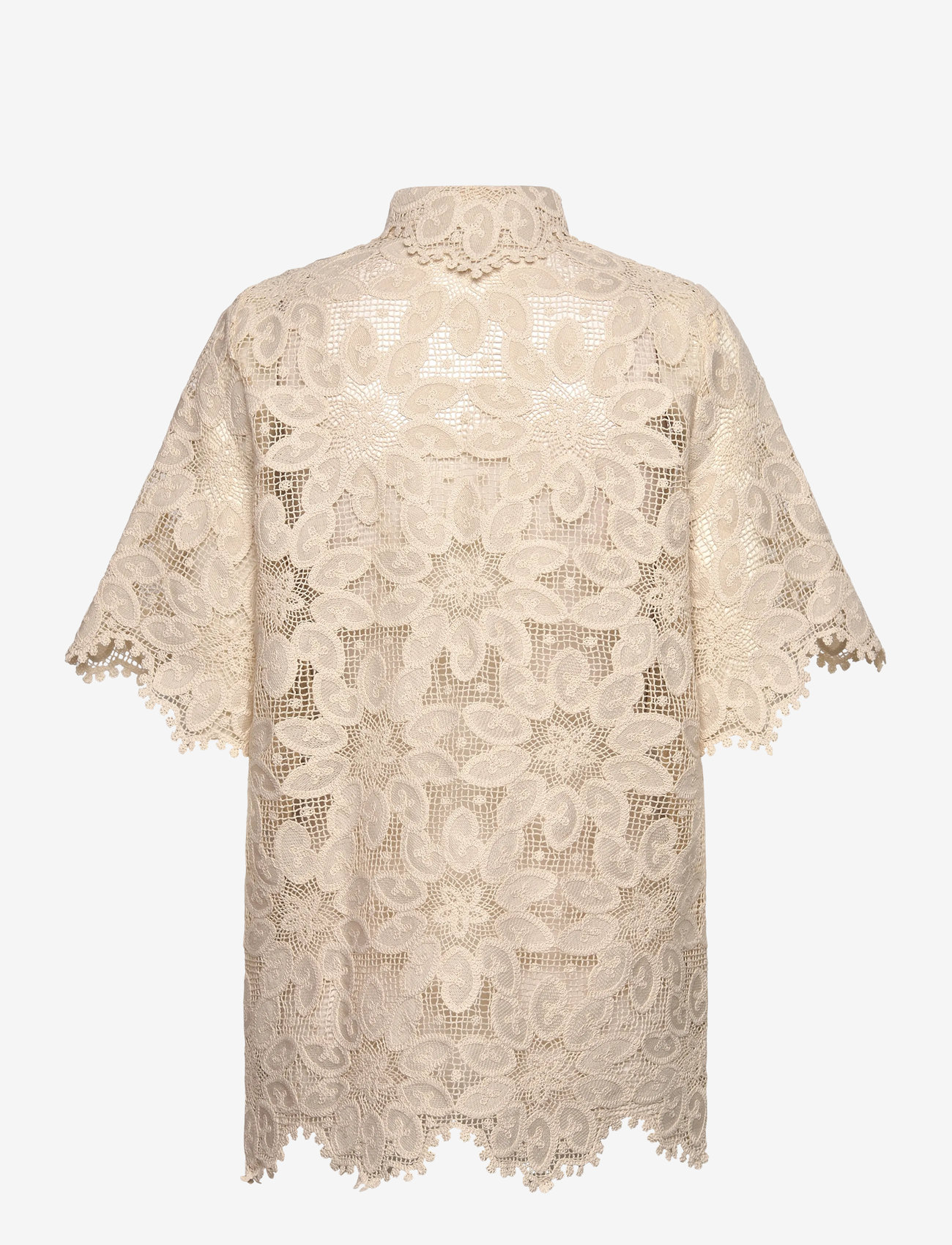Malina - Ari Guipure Lace Shirt - kortermede skjorter - sand - 2