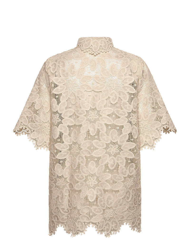 Malina - Ari Guipure Lace Shirt - kortermede skjorter - sand - 2