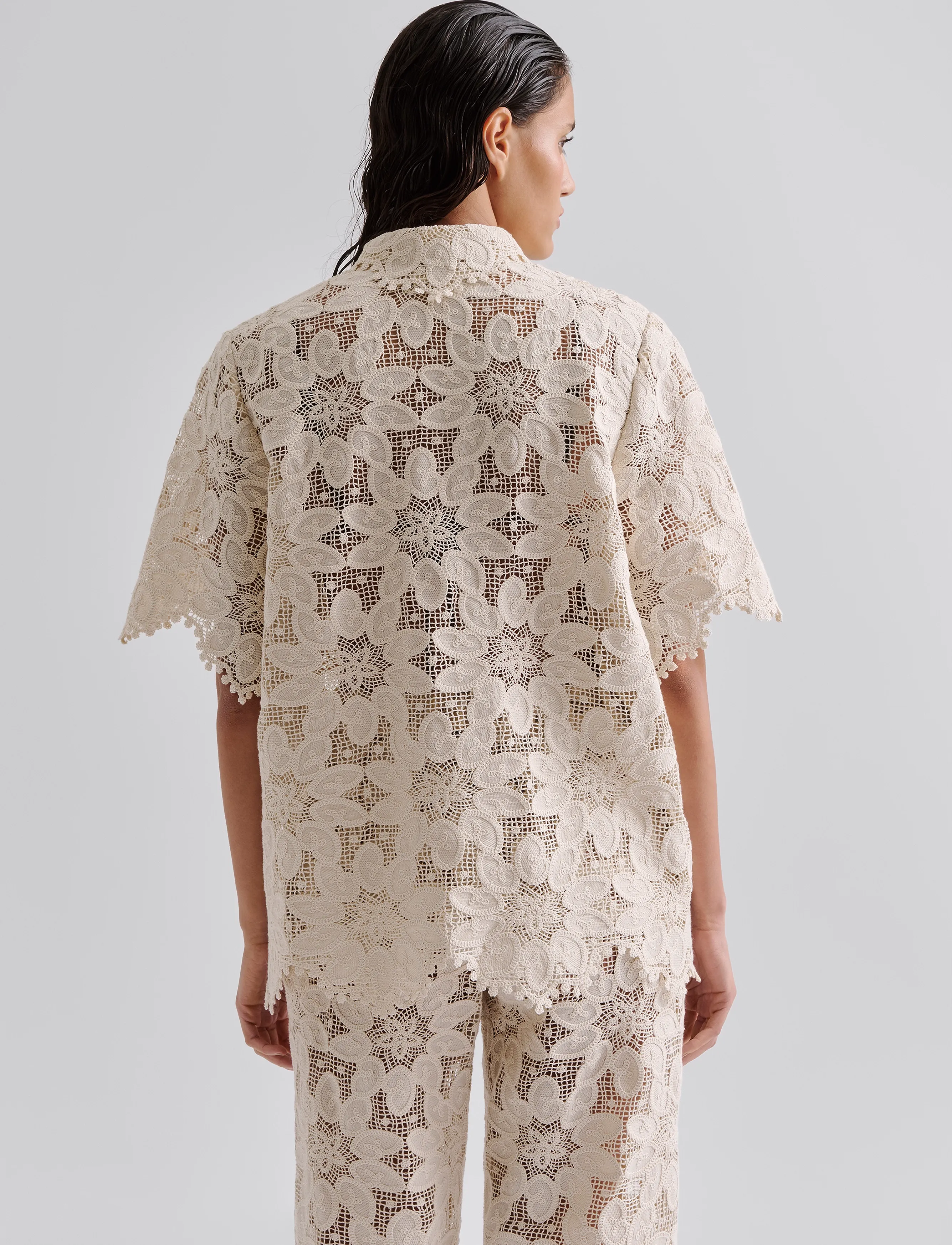 Malina - Ari Guipure Lace shirt - kurzärmlige hemden - sand - 3