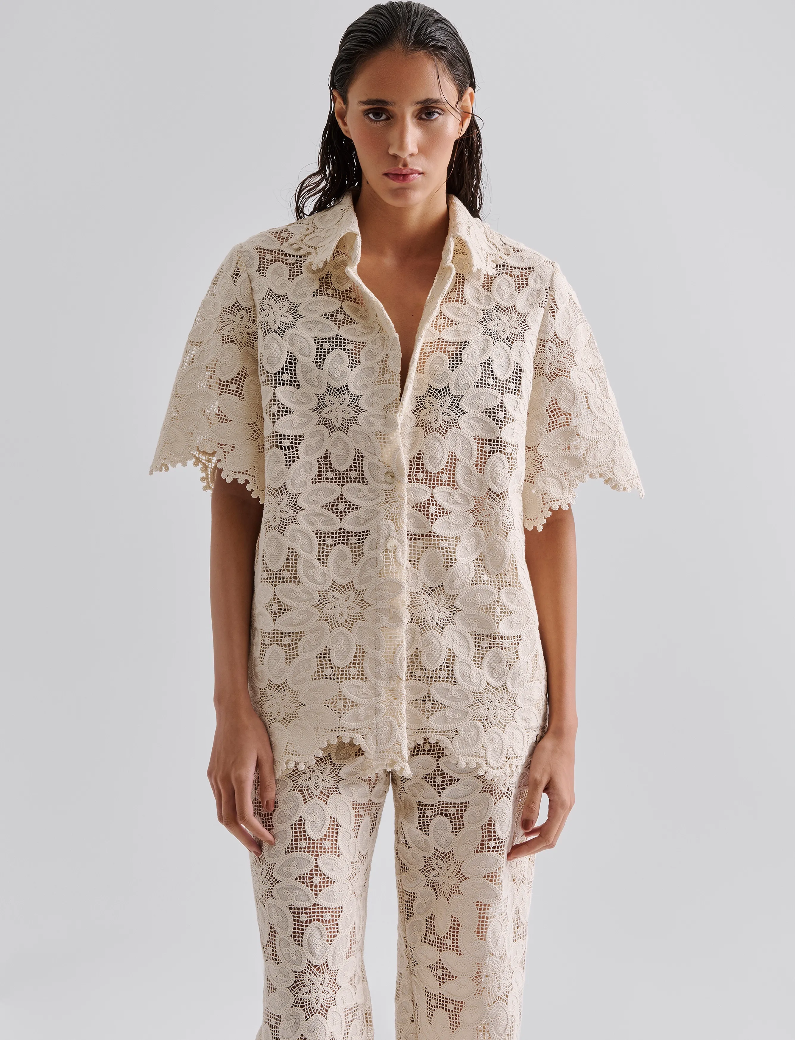 Malina - Ari Guipure Lace shirt - kurzärmlige hemden - sand - 4
